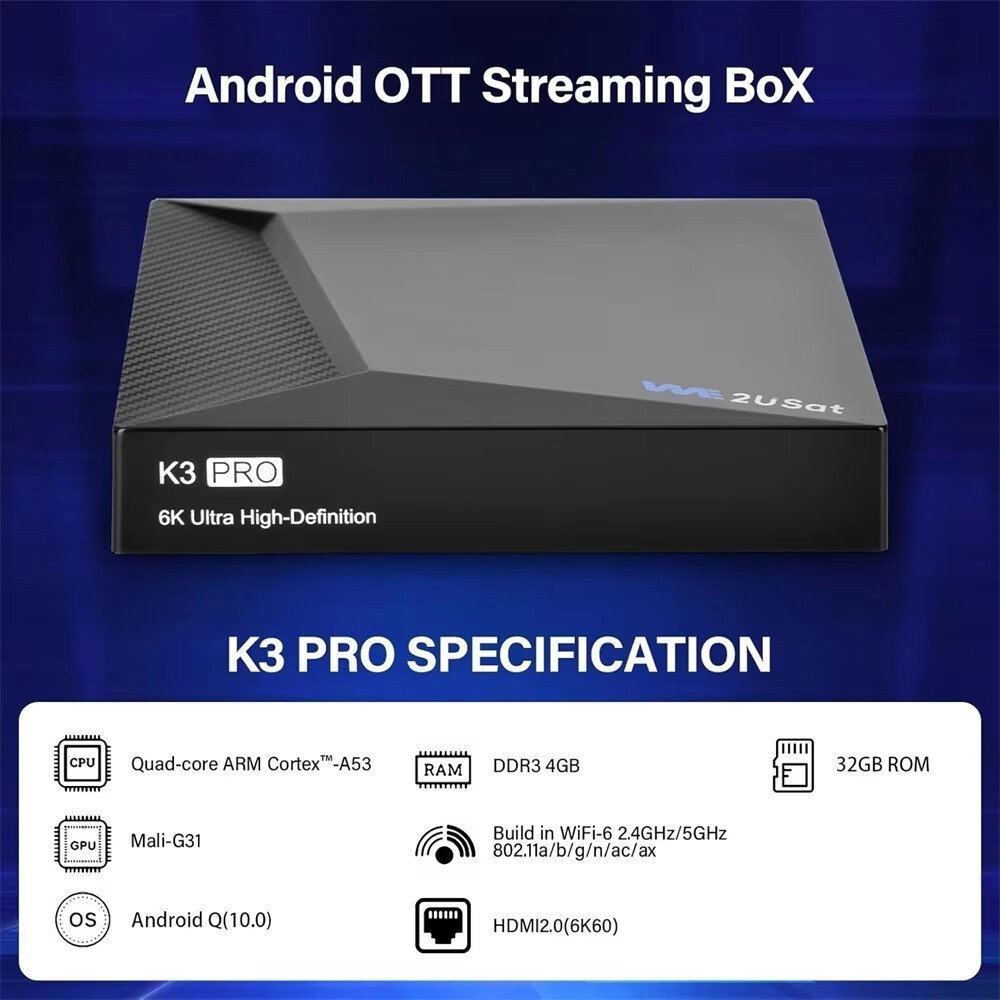 2026 Newest K3 PRO TV Box 6K Ultra HD Satellite-Receiver, Ram 4GB+32GB with WiFi