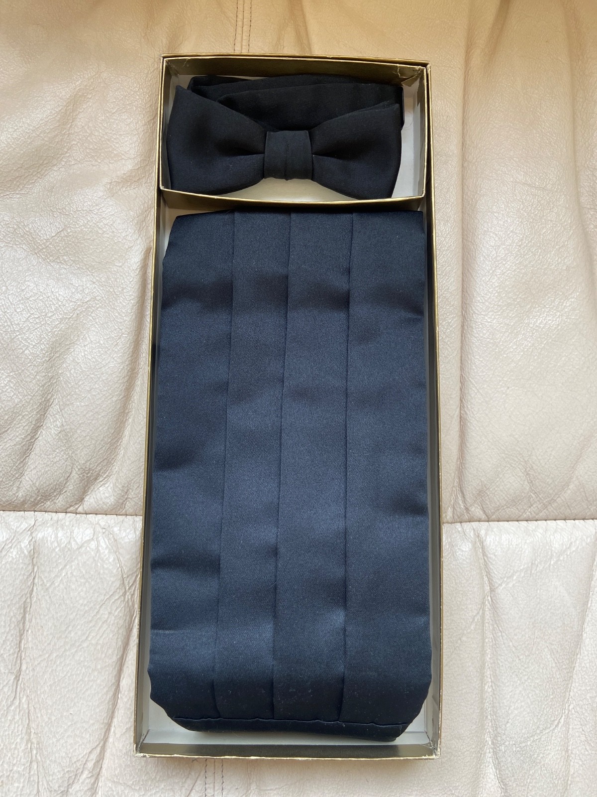 Vintage Black Cummerbund and Bowtie Set New in Box Adjustable Ships Same Day