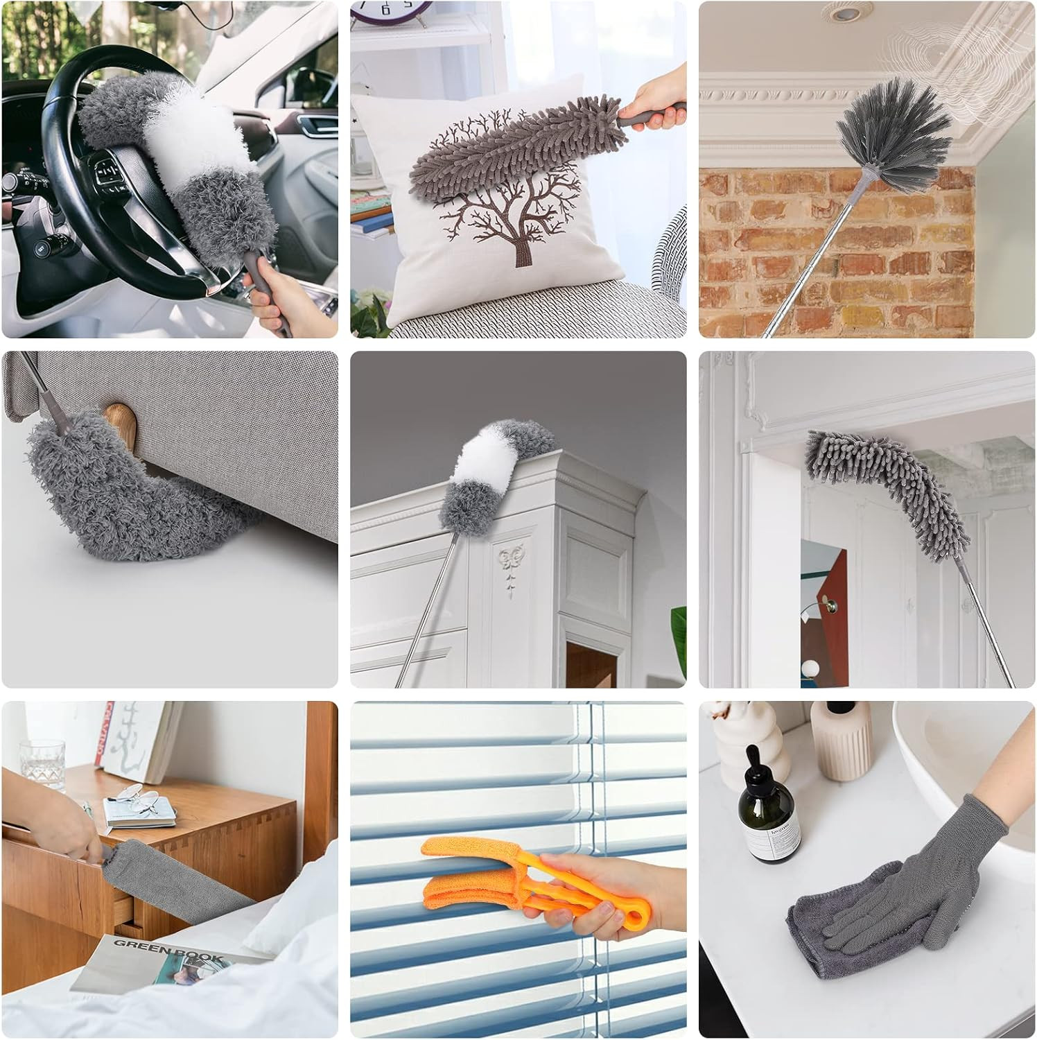 12pcs Microfiber Duster Kit Extendable Pole 30-100in Washable Bendable[1][2][3]