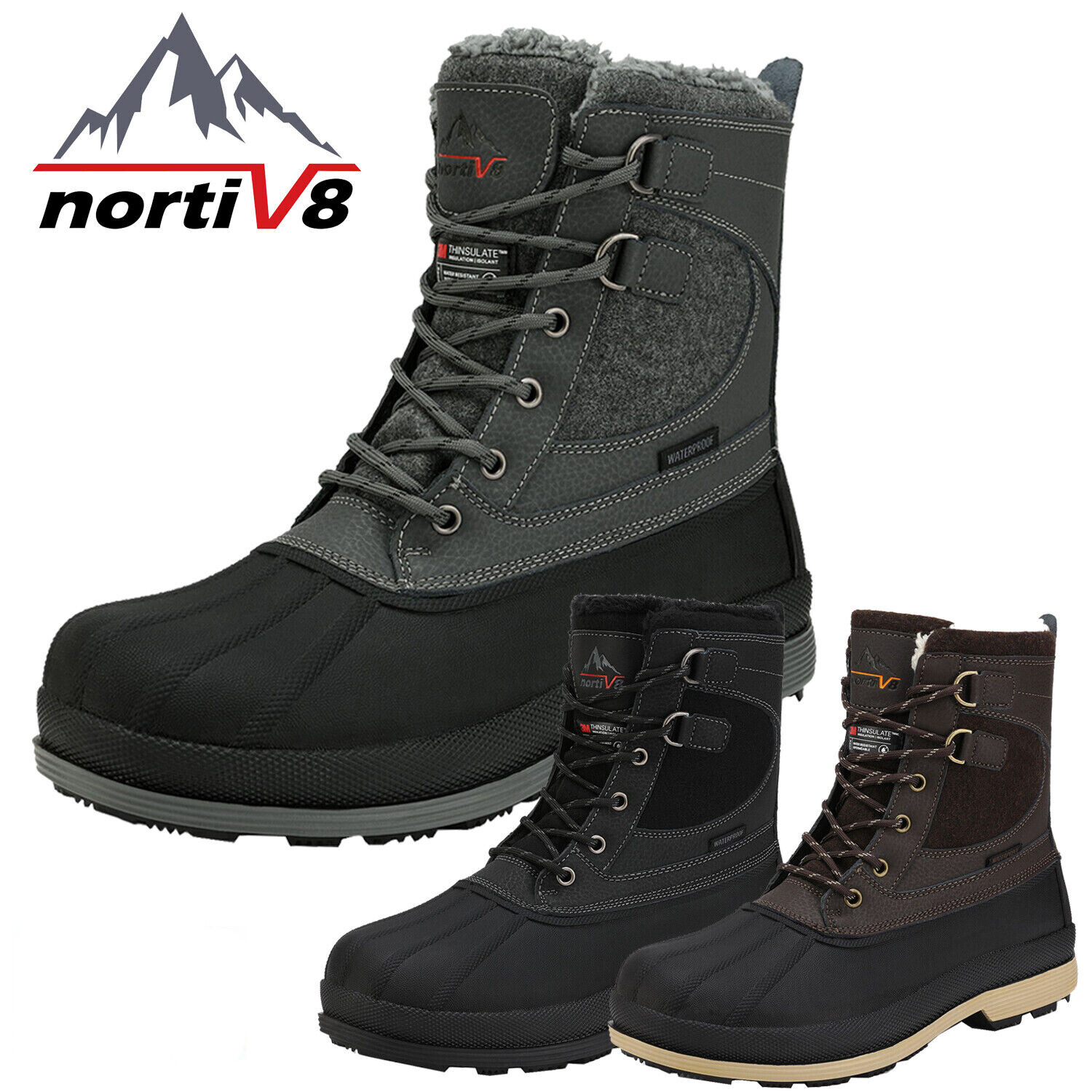 NORTIV 8 Men's Snow Boots Insulated Waterproof Rugged Duty Outdoor Winter Boots