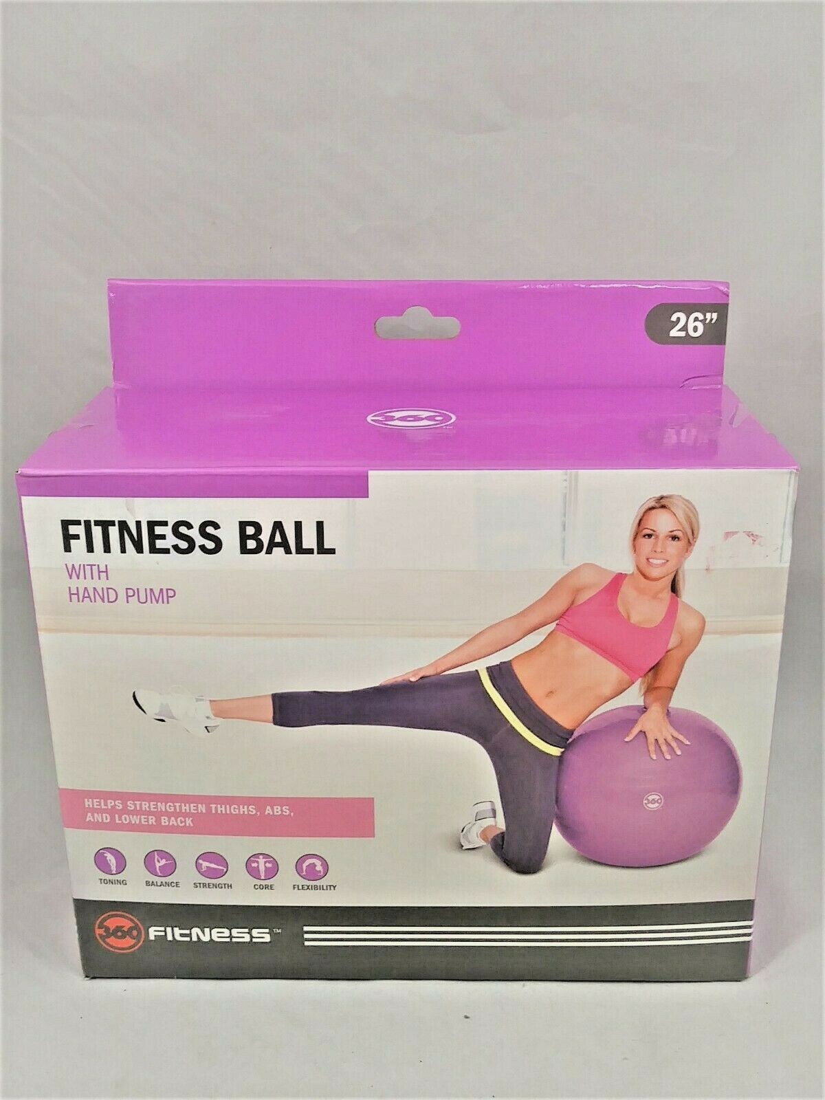 26" Fitness Ball Exercise Yoga Pilates Balance NEW NIB w/ Hand Pump 360 Fitness