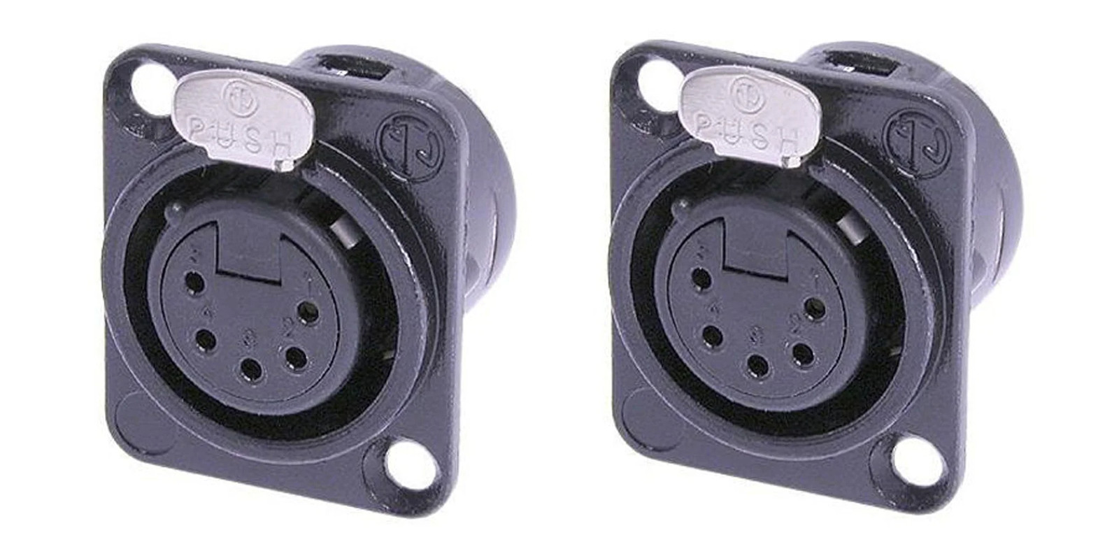 2 Neutrik NC5FD-L-BAG-1 5 Pin Female XLR DMX Lighting Panel Jack Black/Silver