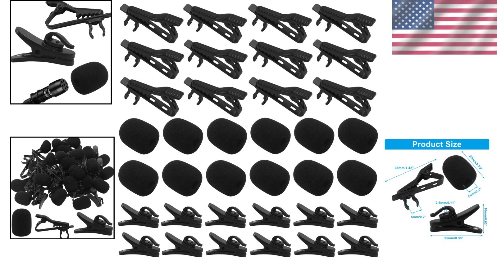 Professional Lavalier Microphone Clips with Windscreen Covers – 12 Pack Set