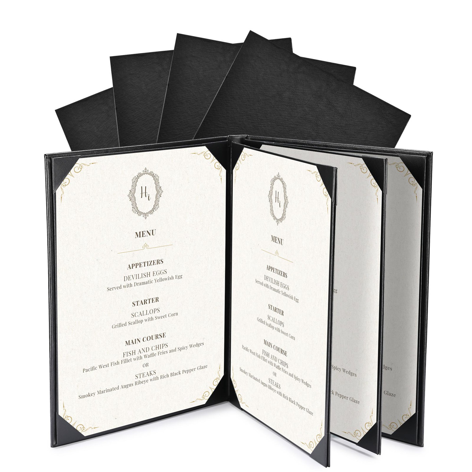 WeChef 5 Pack Leather Menu Covers 8.5"x11" 4 Page 6 View Angle Corner Wine List