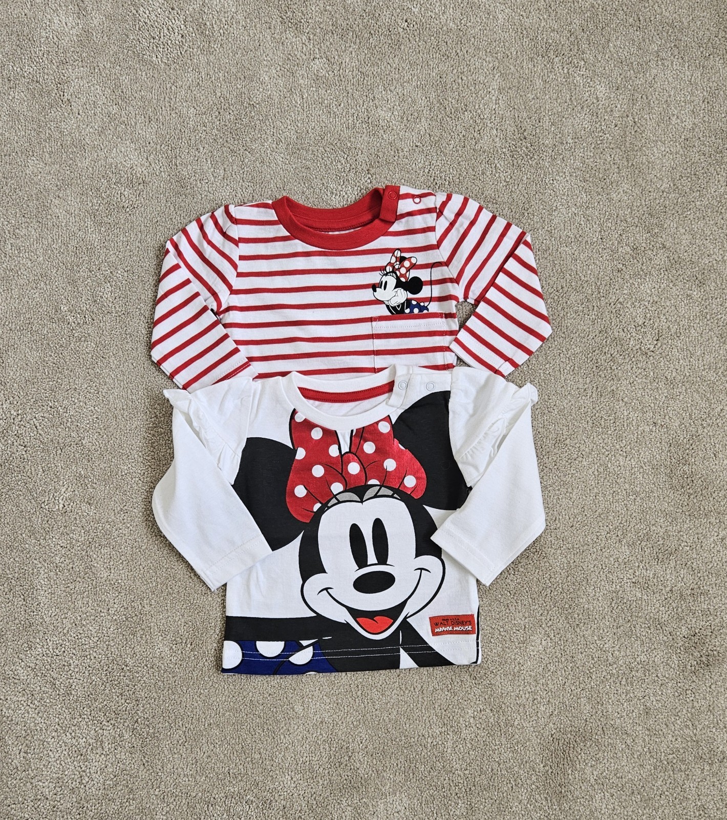 Disney Baby Minnie Mouse Girls 2 Pack Long Sleeve Tops T-shirt Red 0-3 Months