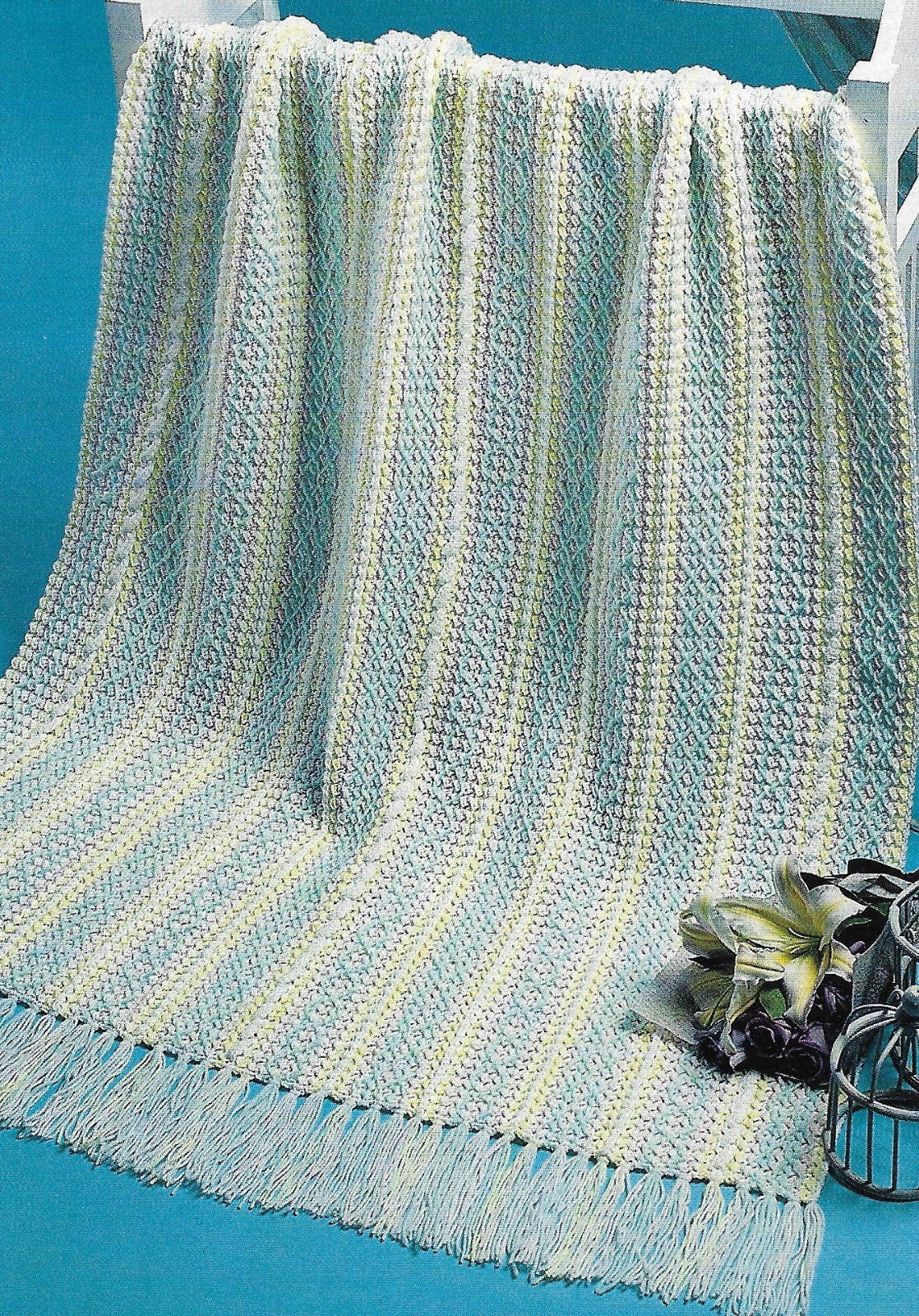 Swedish Embroidery Pastel Stripes Afghan crochet PATTERN INSTRUCTIONS