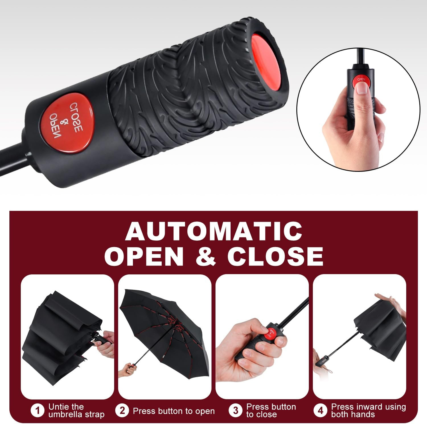 Collapsible Umbrella Compact Travel - Portable Black Double Canopy Automatic Win