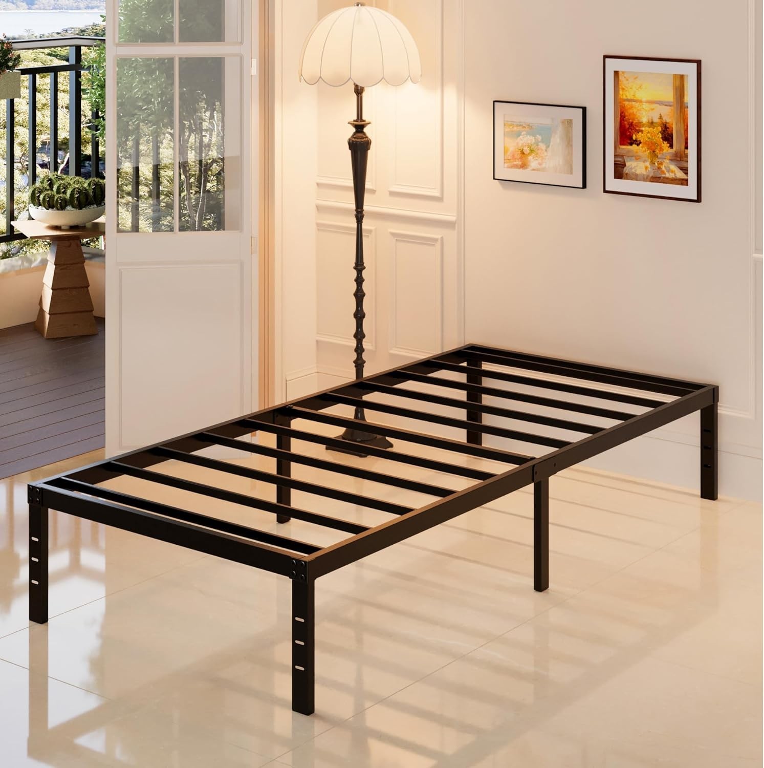 Heavy Duty Narrow Twin Bed Frame No Box Spring Needed 14" Metal Platform Frame