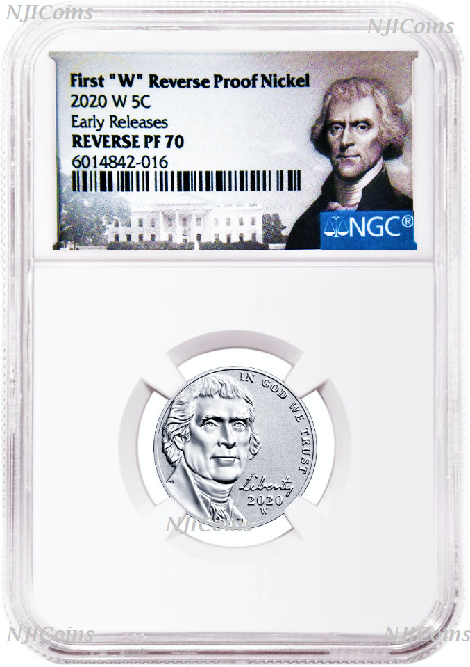 2020 W First "W" Reverse Proof Nickel Early Releases NGC PF70 Portrait Label+coa