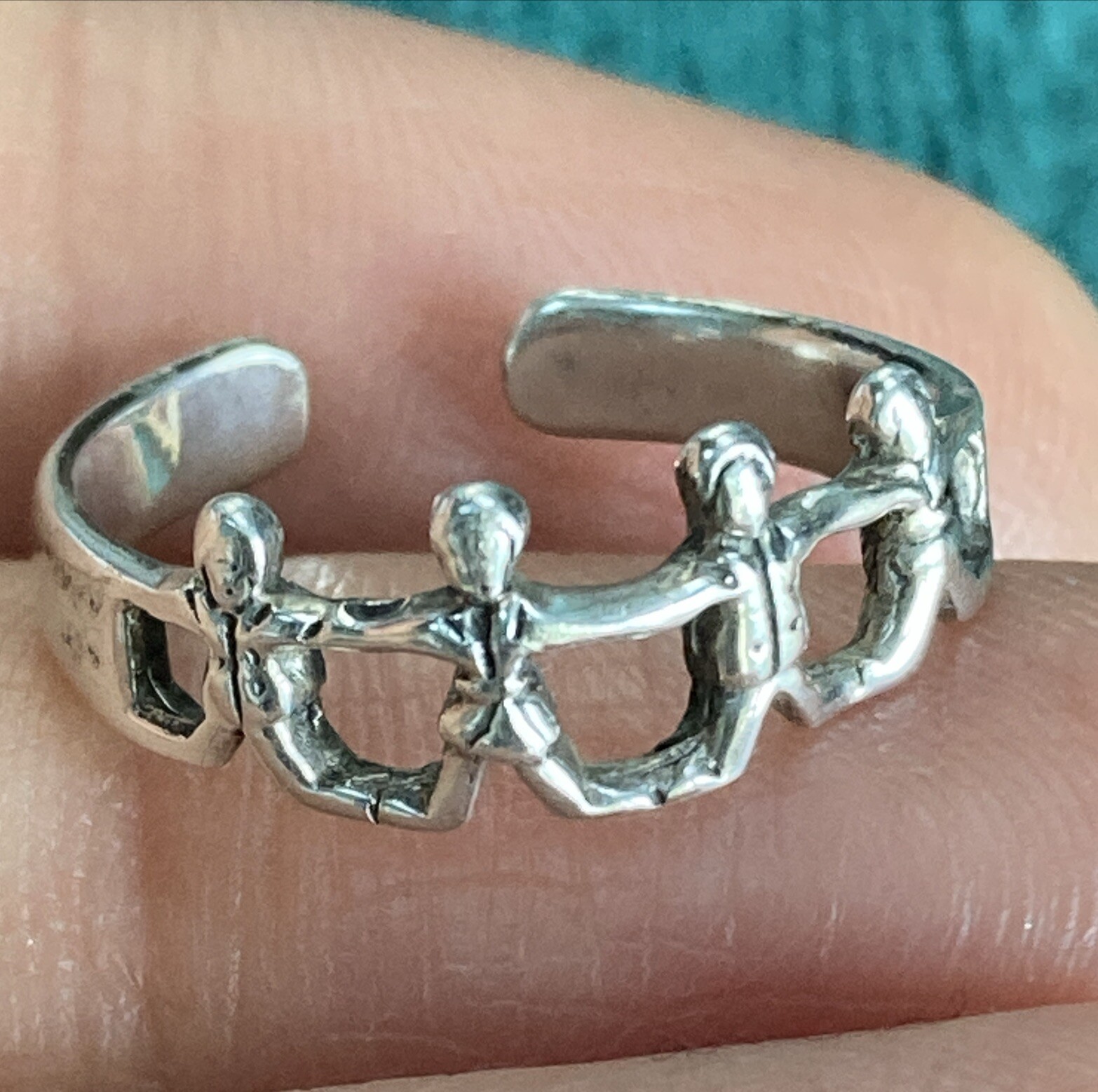 Sterling Silver,  People United, 925 Pinky or Toe Ring  Adjustable, Cute