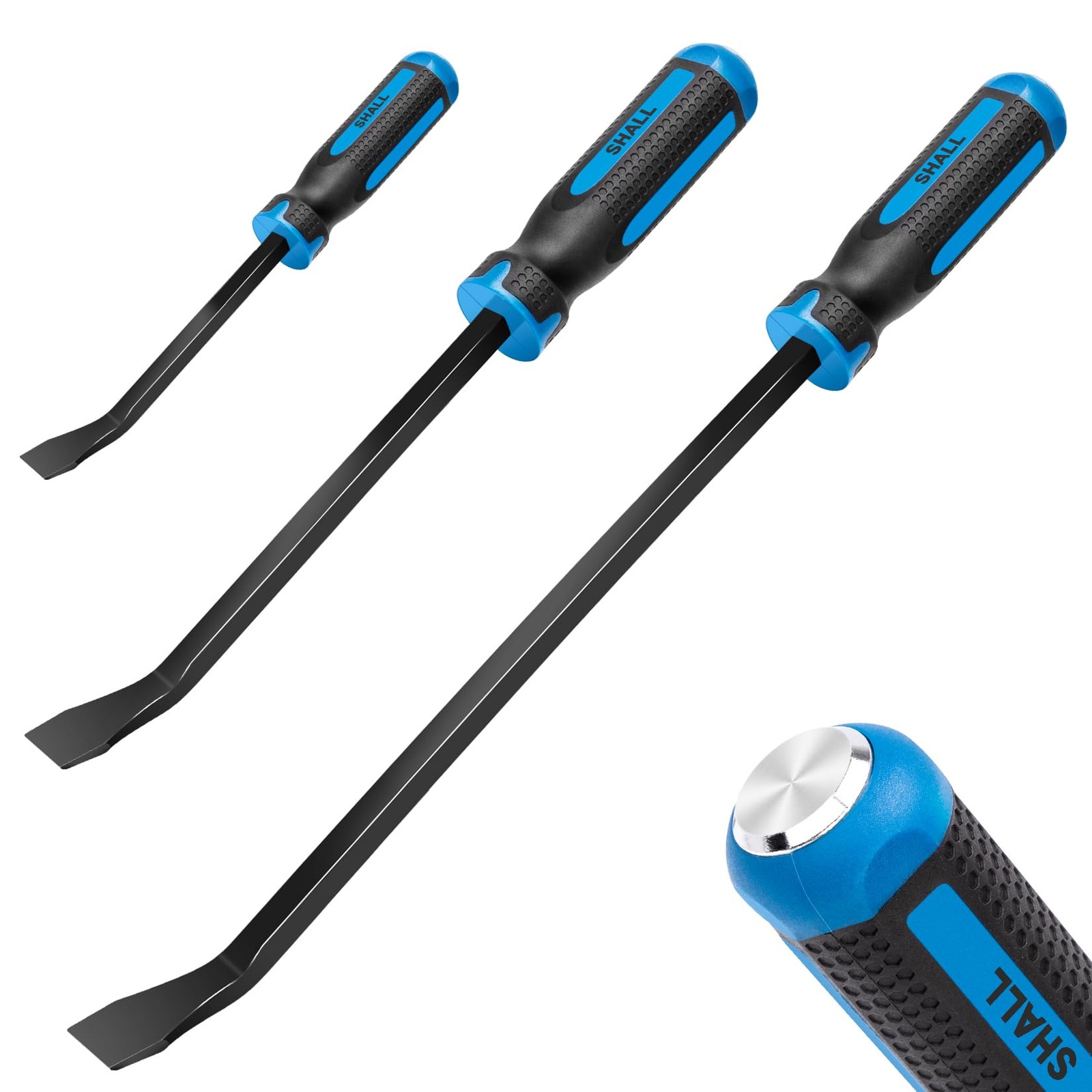 SHALL 3-Piece Pry Bar Set, 8", 12" and 18" Heavy Duty Pry Bar with Thicker St...