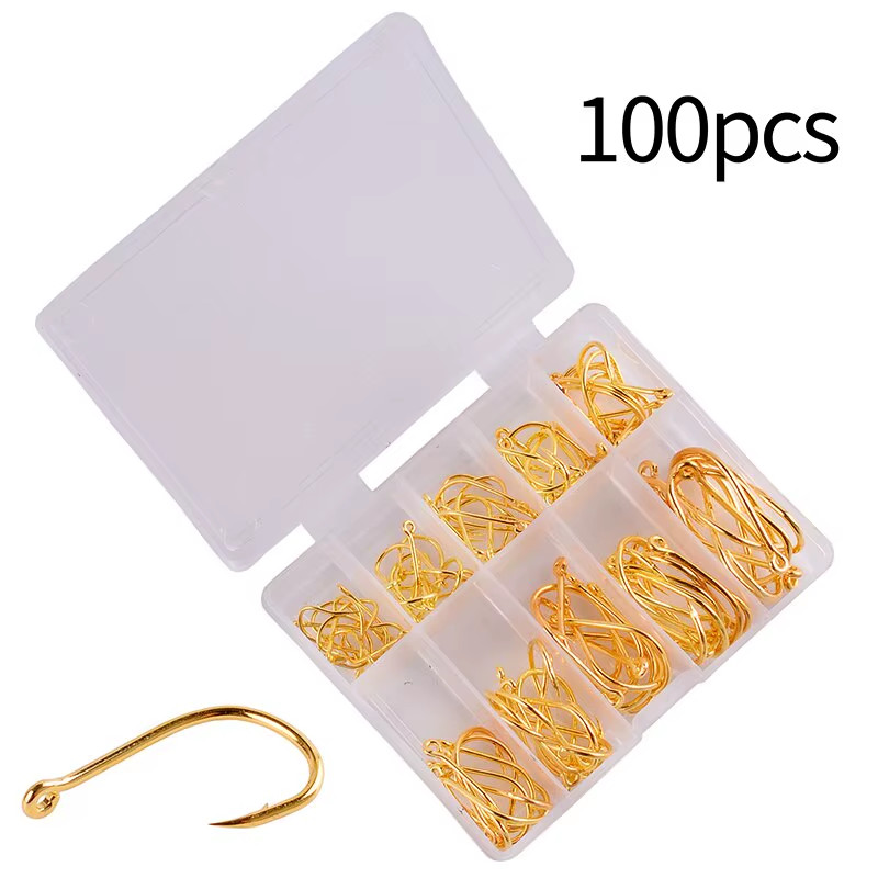 100 PCS Barbed Fishing Hooks with Loop - Crucian Carp & Sea Fishing Set