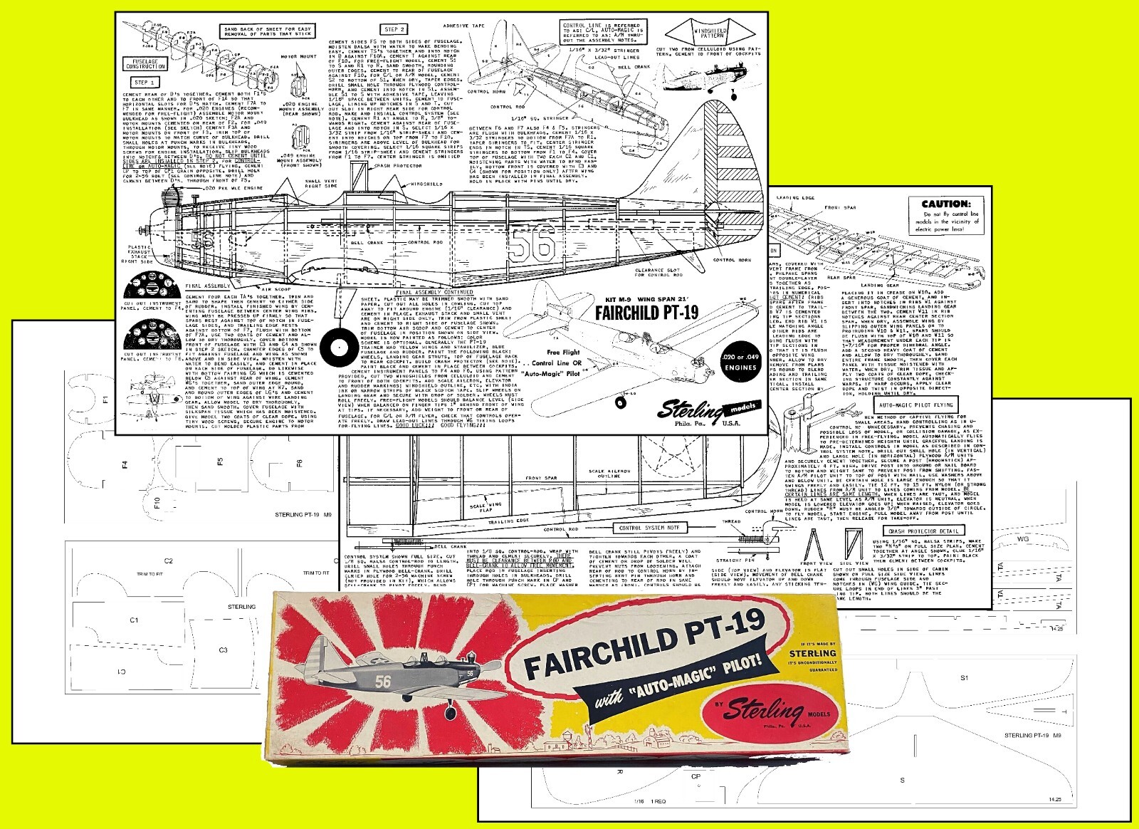 Sterling Model Airplane Plans (FF-UC): Fairchild PT-19 21" .020-.049 Auto-Magic