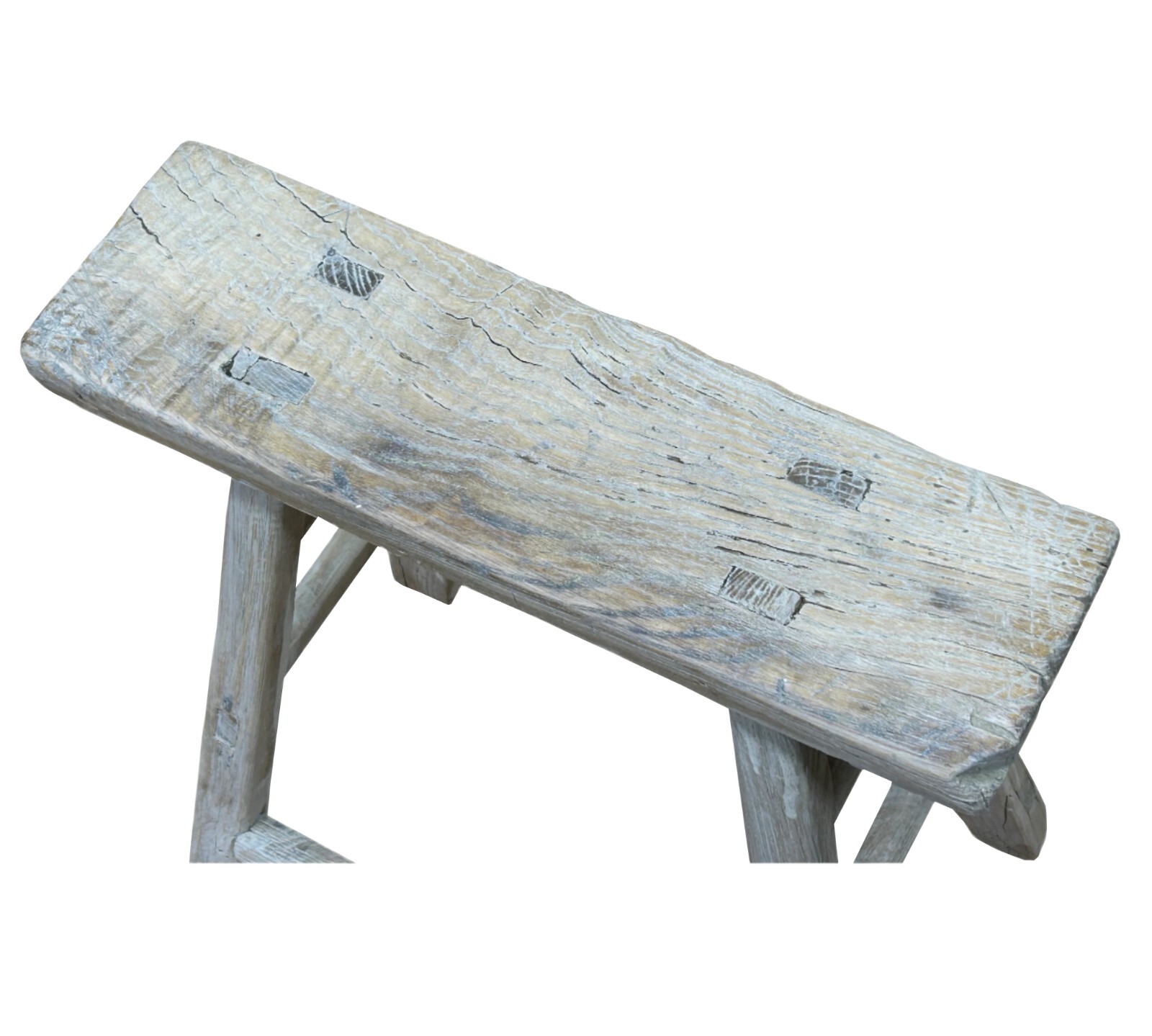 Rustic Raw Rough Wood Grain Rectangle Slim Stool Bench Side Table ws4586