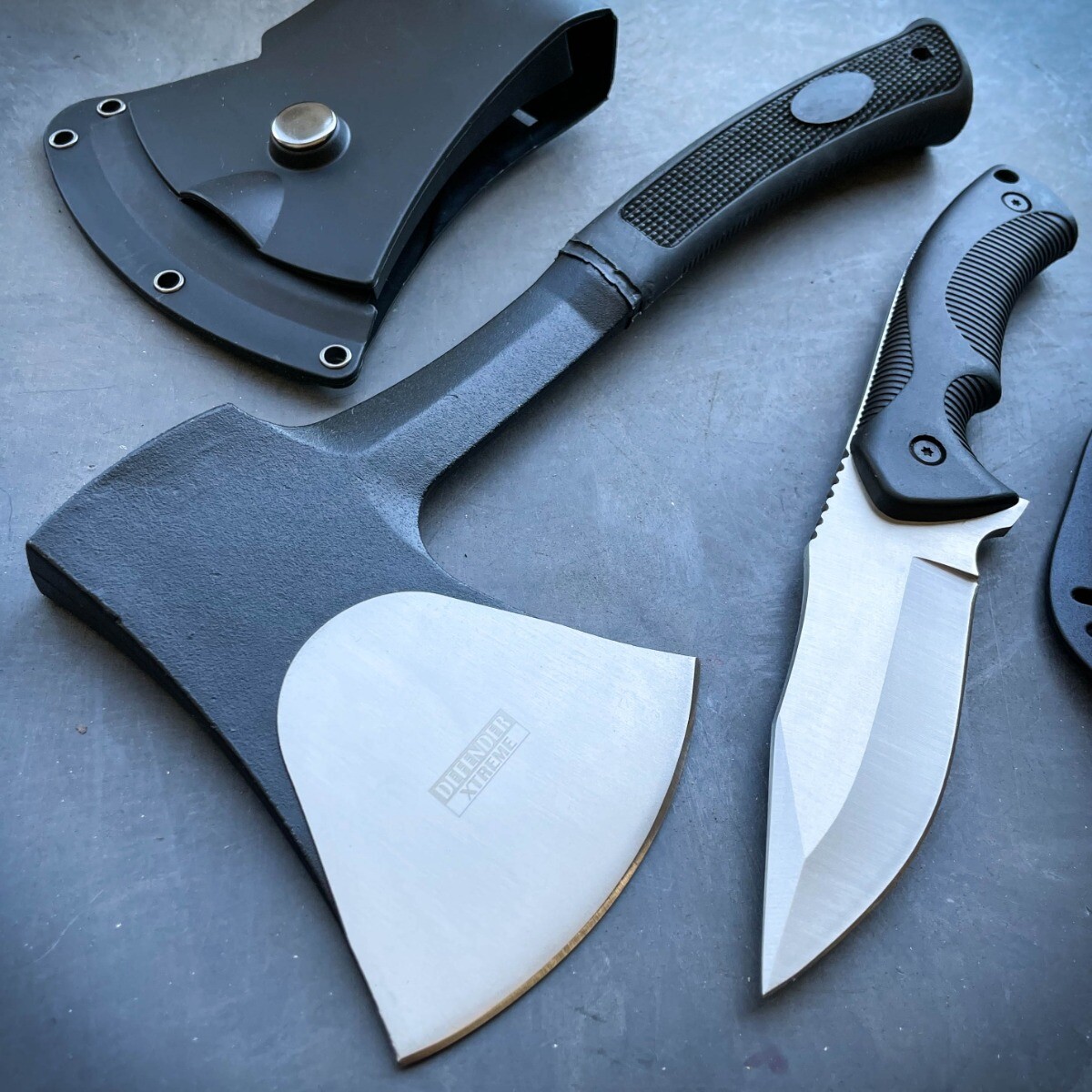 2 PC Camping Hunting Fixed Blade Tactical Combat Survival Knife + Axe Hatchet