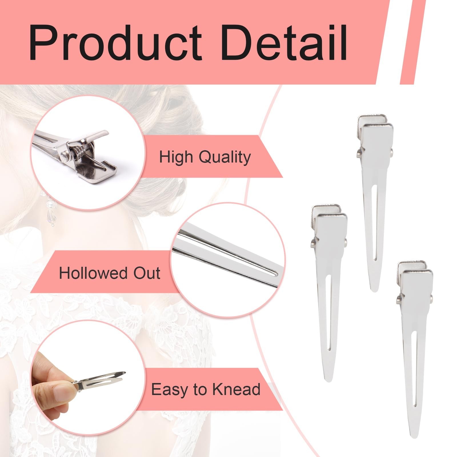 100 Pack 1.77 Inch Single Prong Pin Curl Duckbill Clips,Silver Setting Sectio...