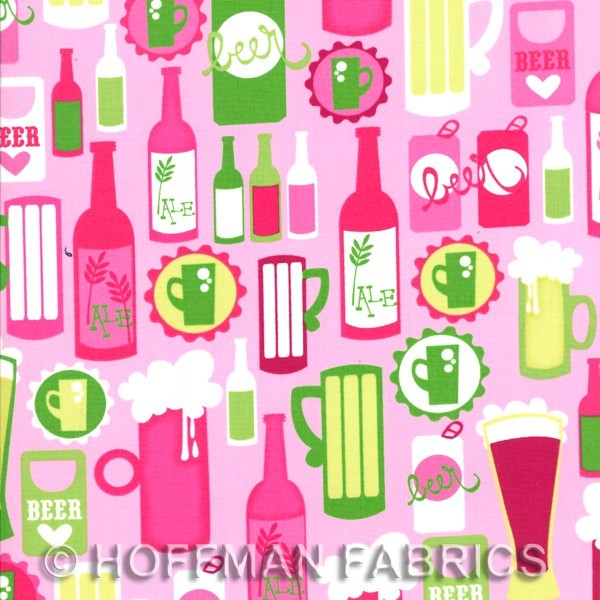J3222-175 GIRLS NIGHT OUT PINK Beer Fabric Cotton Quilt Lime Hoffman Fabrics