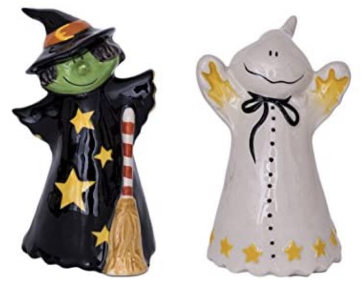 Blue Sky Clayworks Halloween Ghost & Witch Salt & Pepper Set NWT
