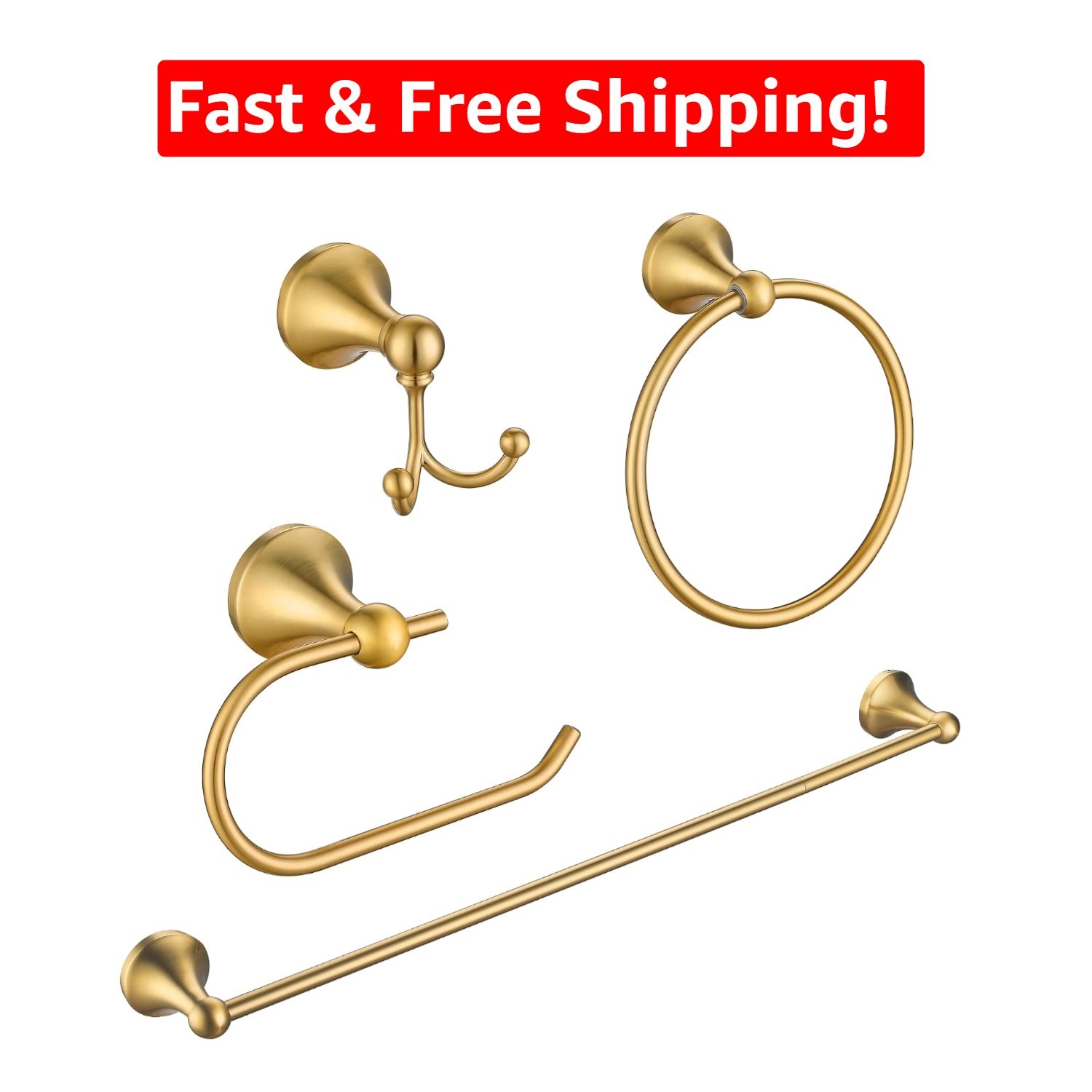 Modern Gold Bathroom Hardware Set - Brushed Finish, Rust Resistant Accessories