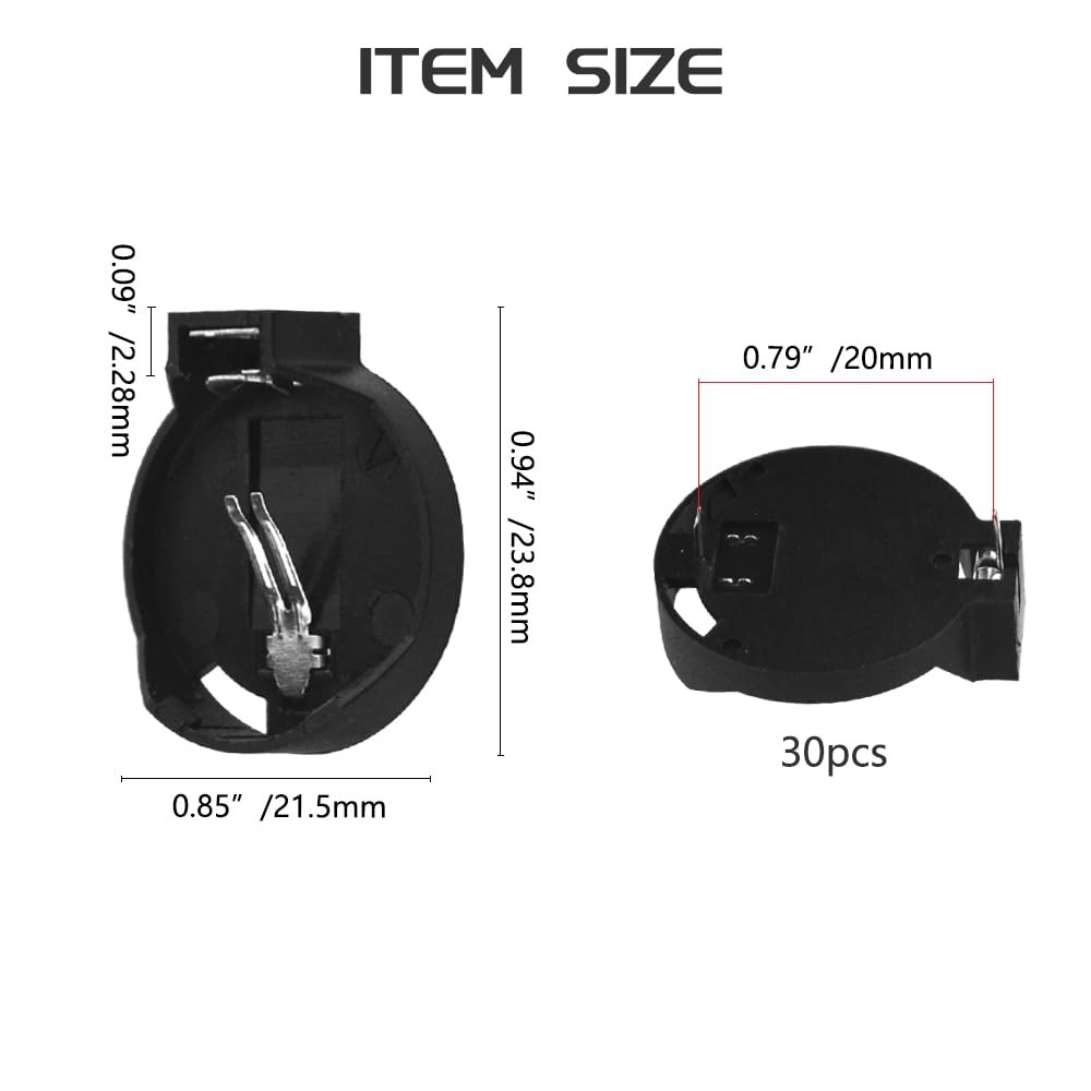 30 PCS CR2032 CR2025 Coin Cell Battery Holder Case, Black