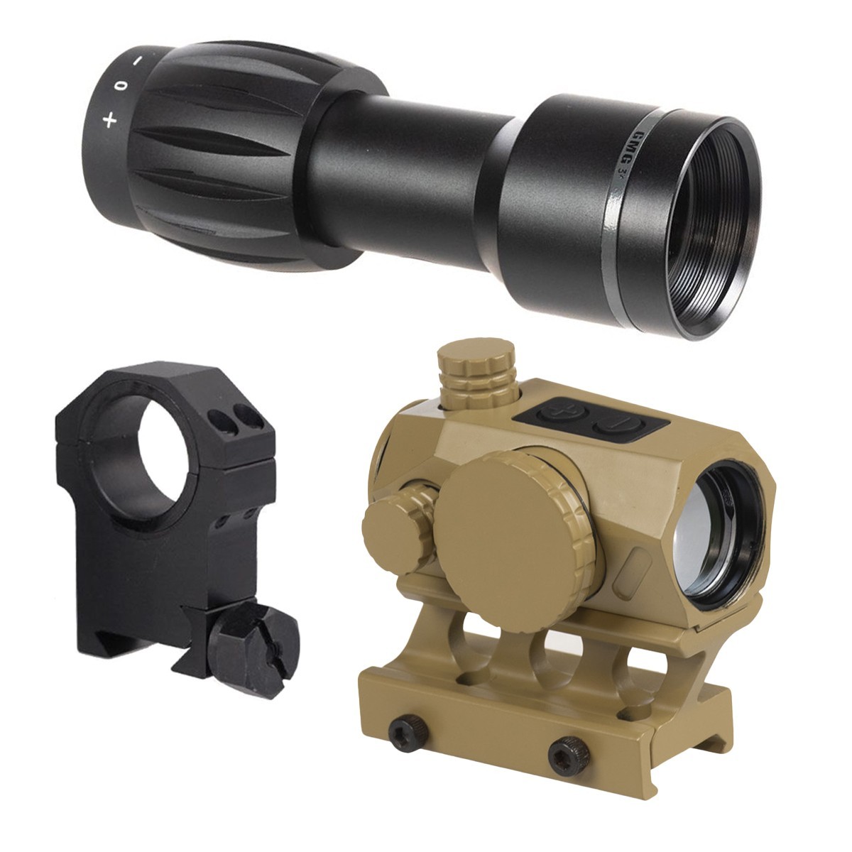 TACFIRE 1X20 RED GREEN DOT OPTIC WITH MOUNT TAN WITH MAGNIFIER (RD011T)