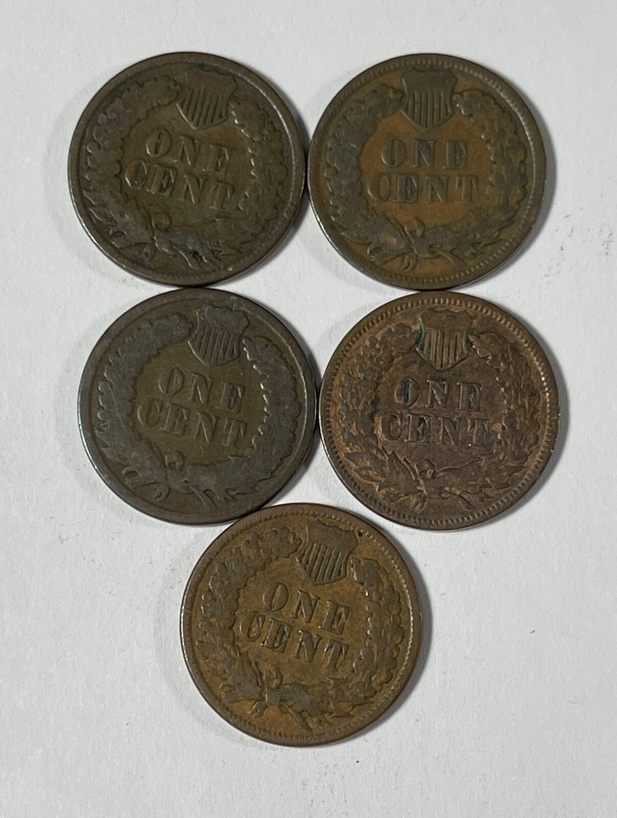 1881, 1882, 1883, 1884 & 1888 (#18807) Indian 1C decent coins