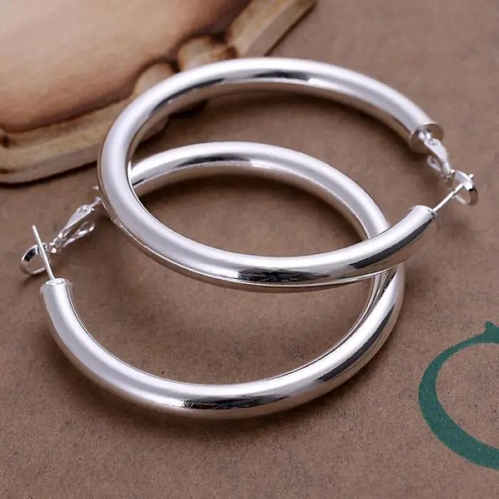 Womens Sterling Silver Large 50mm Round Circle Hoop Earrings #e91