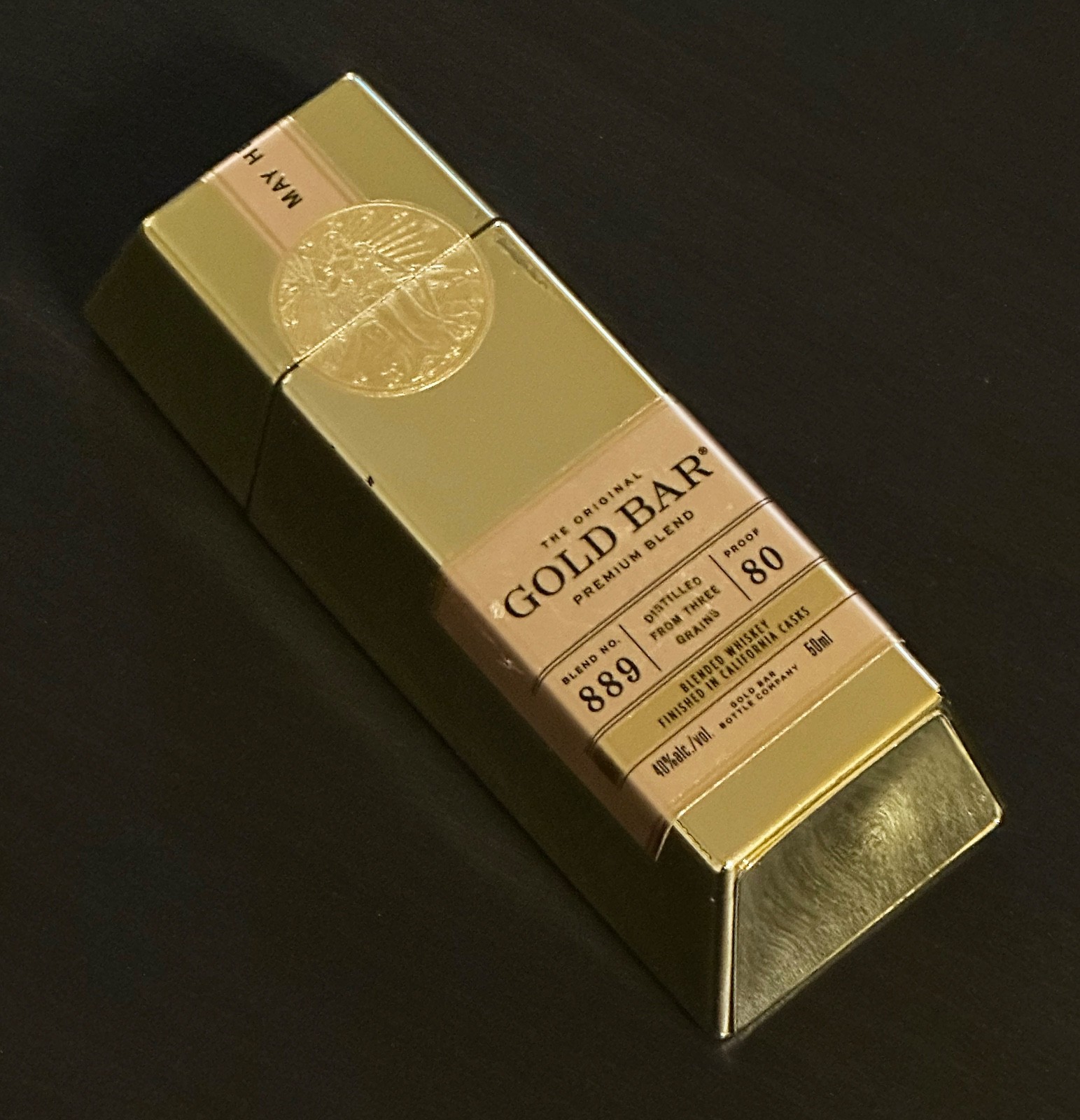 Gold Bar Premium Blend Whiskey 50 mL EMPTY bottle – mirror gold finish