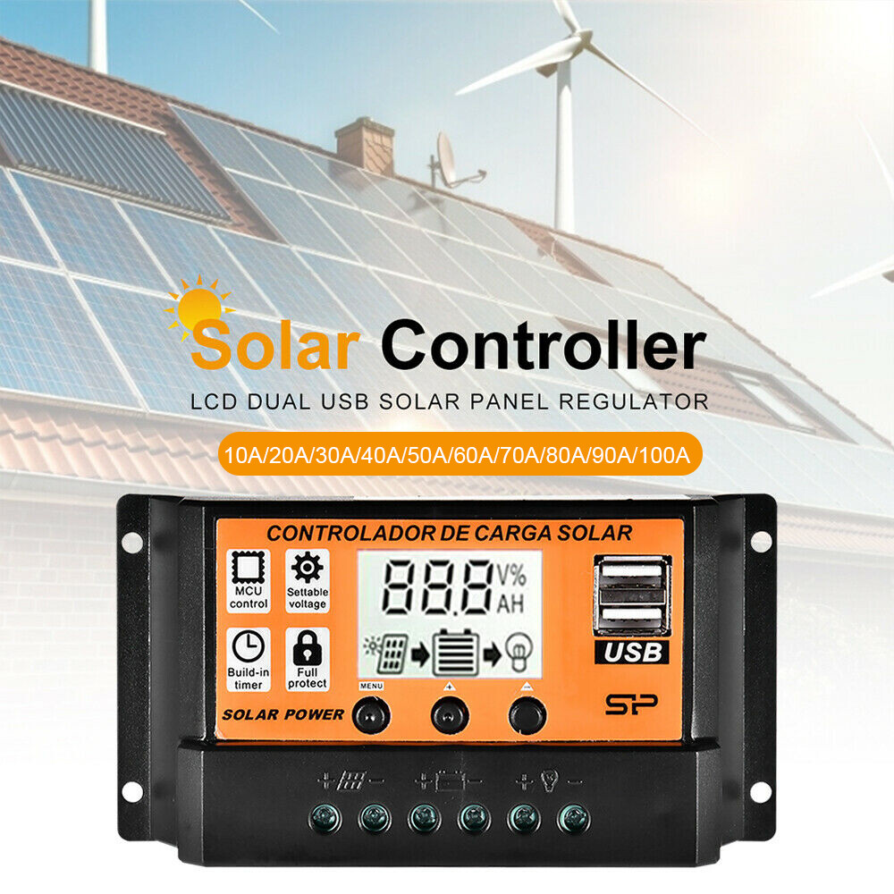 100A MPPT Solar Power Panel Regulator Charge LCD Controller 12/24V Dual USB