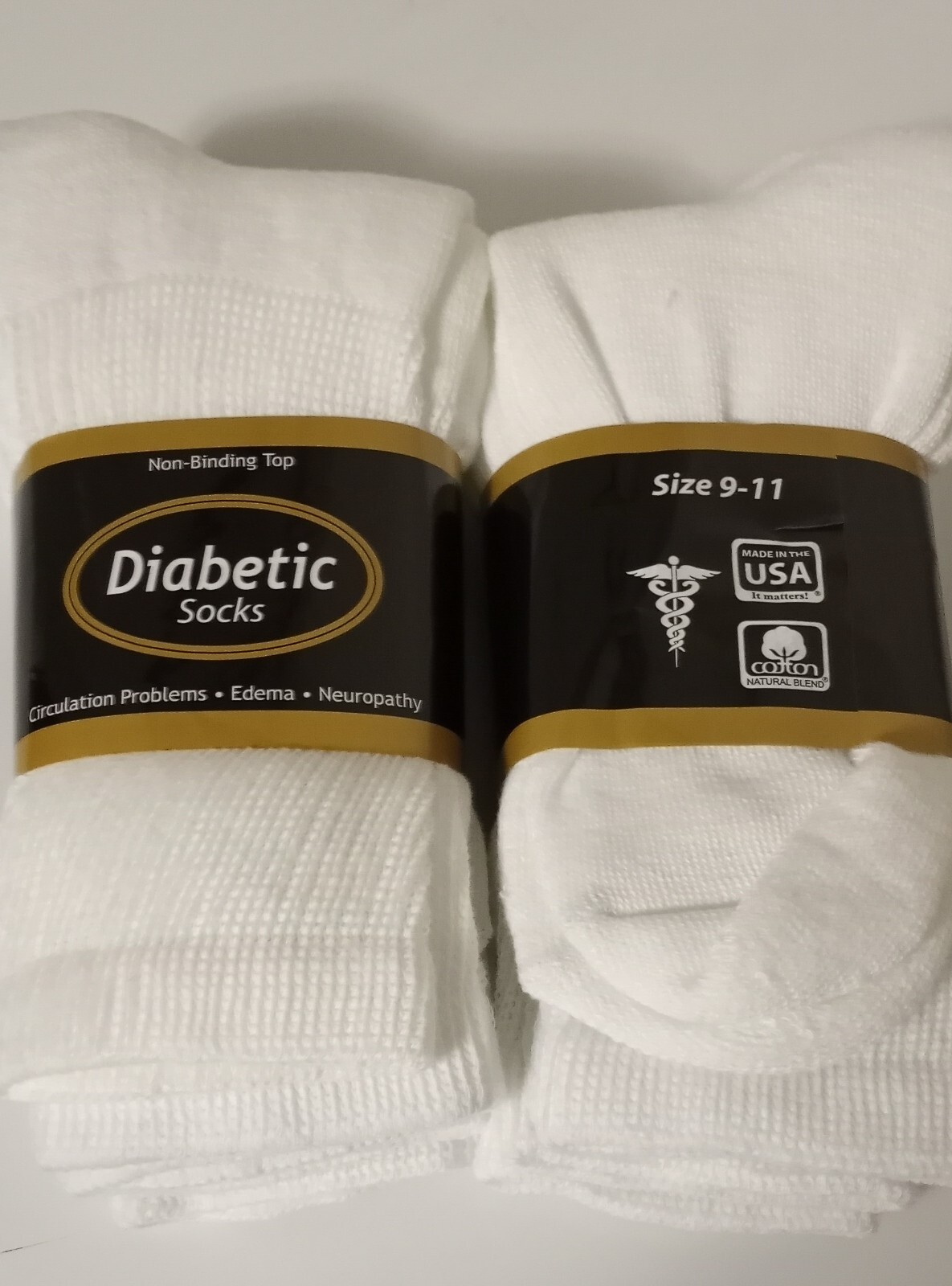*** 3 Pair Diabetic White Crew Socks MADE IN THE USA 9-11 ***