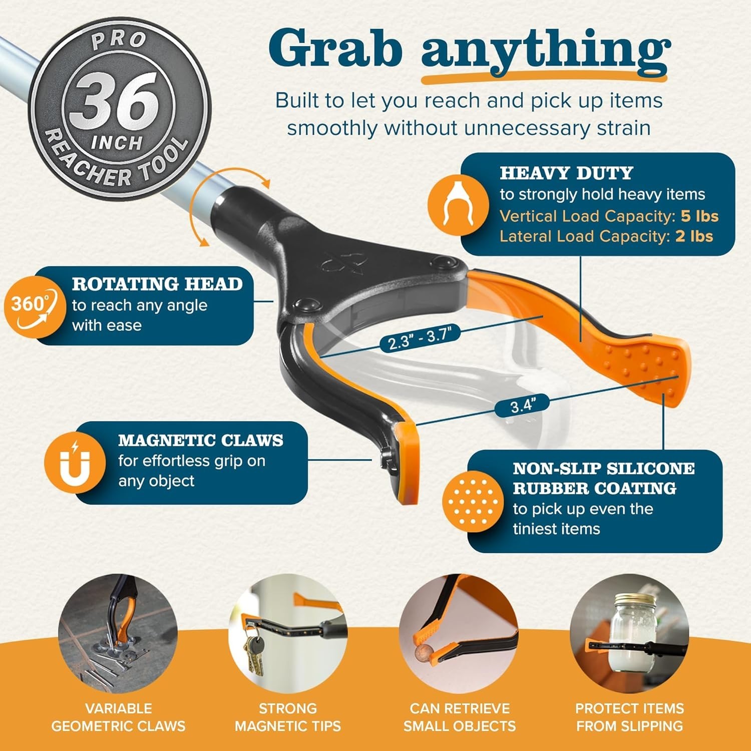 36" Folding Grabber Tool with Magnets for Seniors
