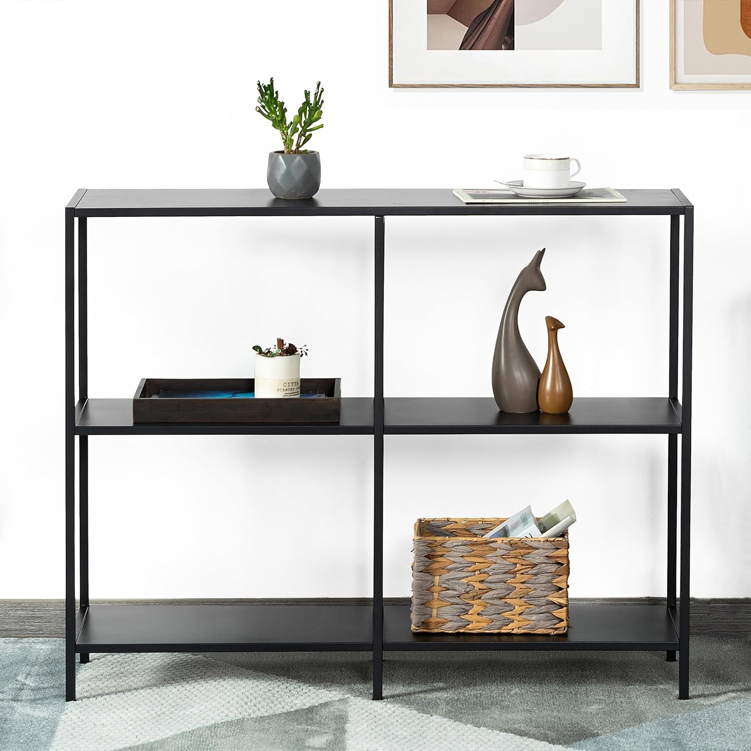 Modern 39.4" Metal Console Table with 3-Tier Storage for Entryway & Living Room