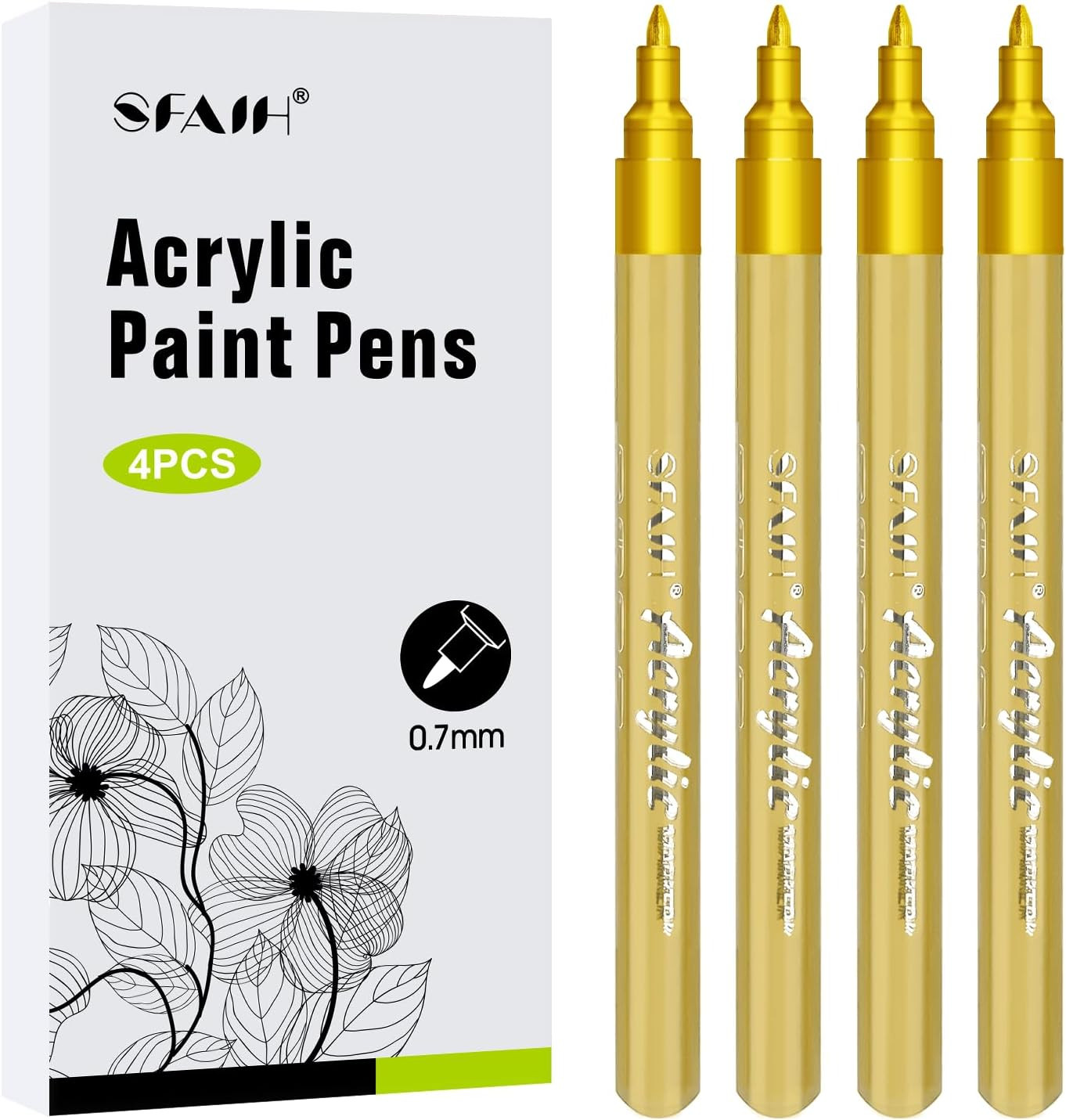 Gold Paint Markers Pens - 4 Pack 0.7MM Fine Tip Metallic Acrylic Markers for Roc