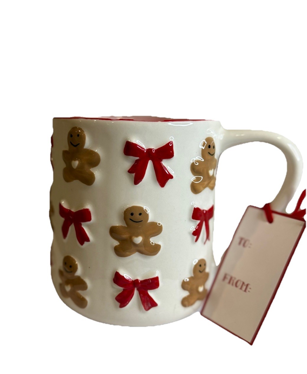 NEW Peppermint & Pine Gingerbread Man & Red Bows Mug