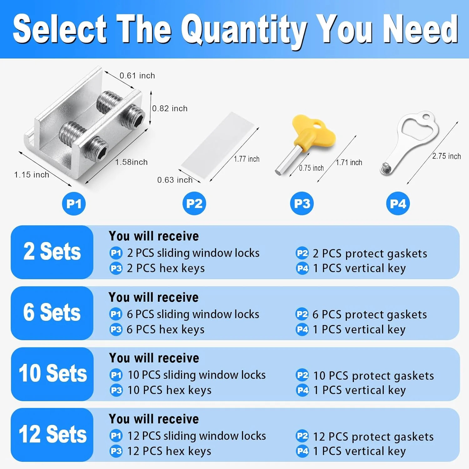 Sliding Window Locks (2 Sets), Secure Window Lock with Key, Window Locks for Up