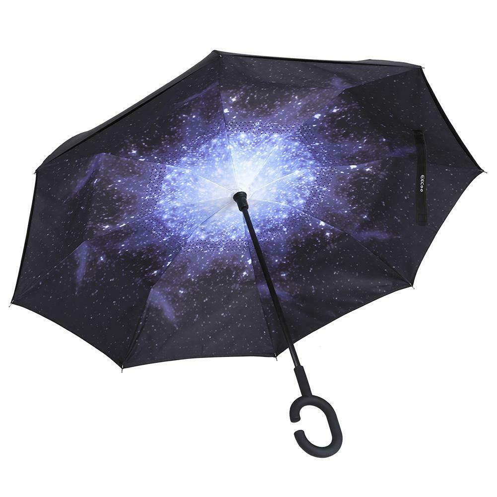 C-Handle Inverted Reverse Umbrella, Flower print (Inside-out, Upside-down)
