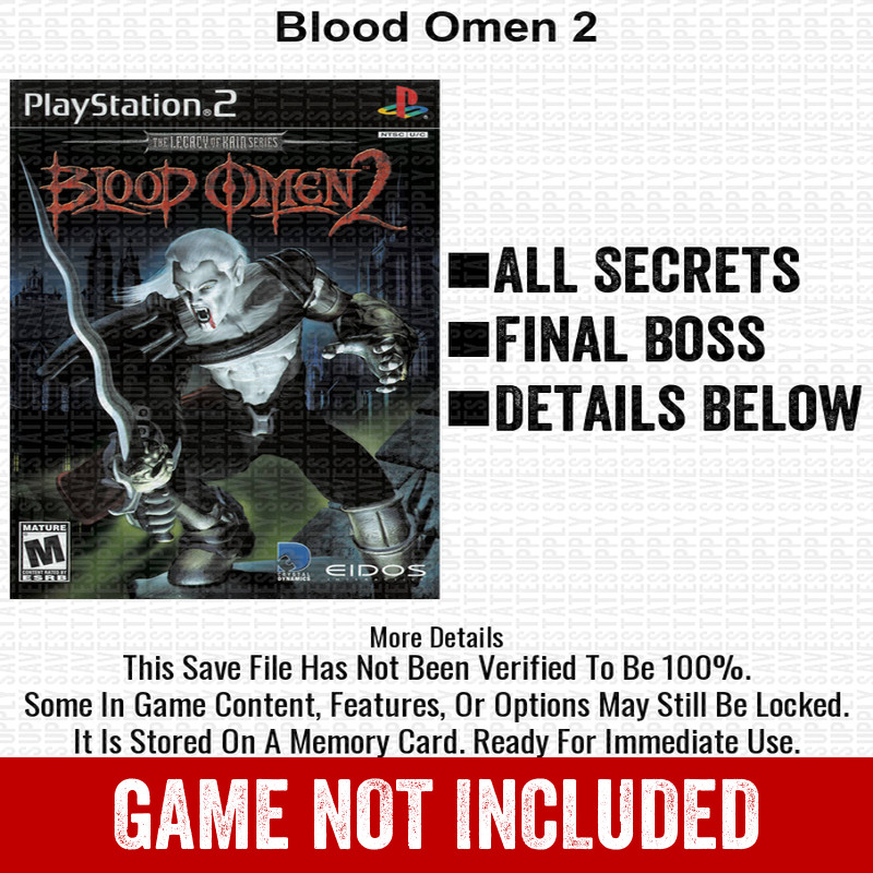 Blood Omen 2 100% PS2 Memory Card All CHEATS ITEMS