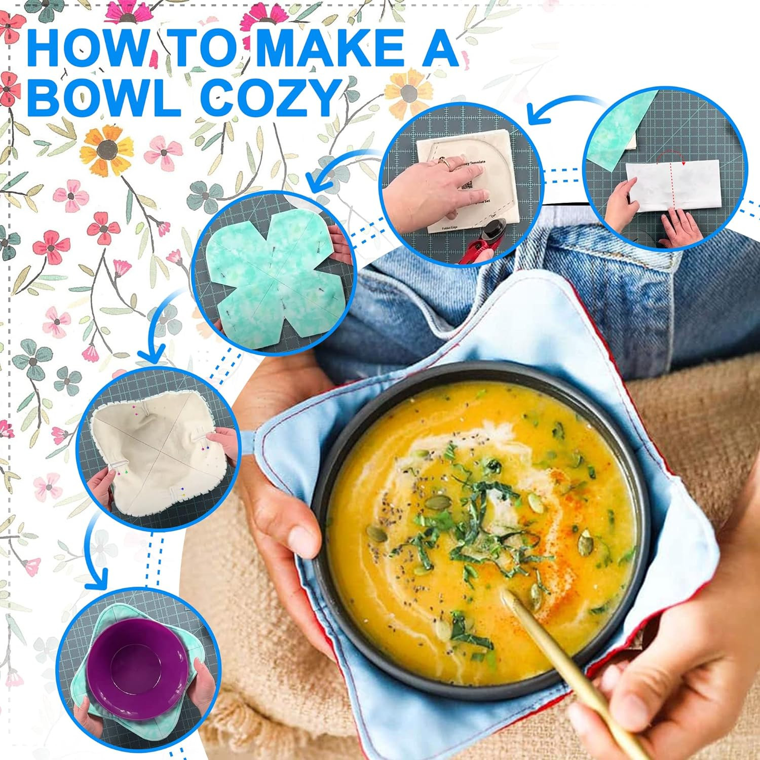 Bowl Cozy Template 3 Sizes, Bowl Cozy Pattern Template Cutting Ruler Set,Sewing