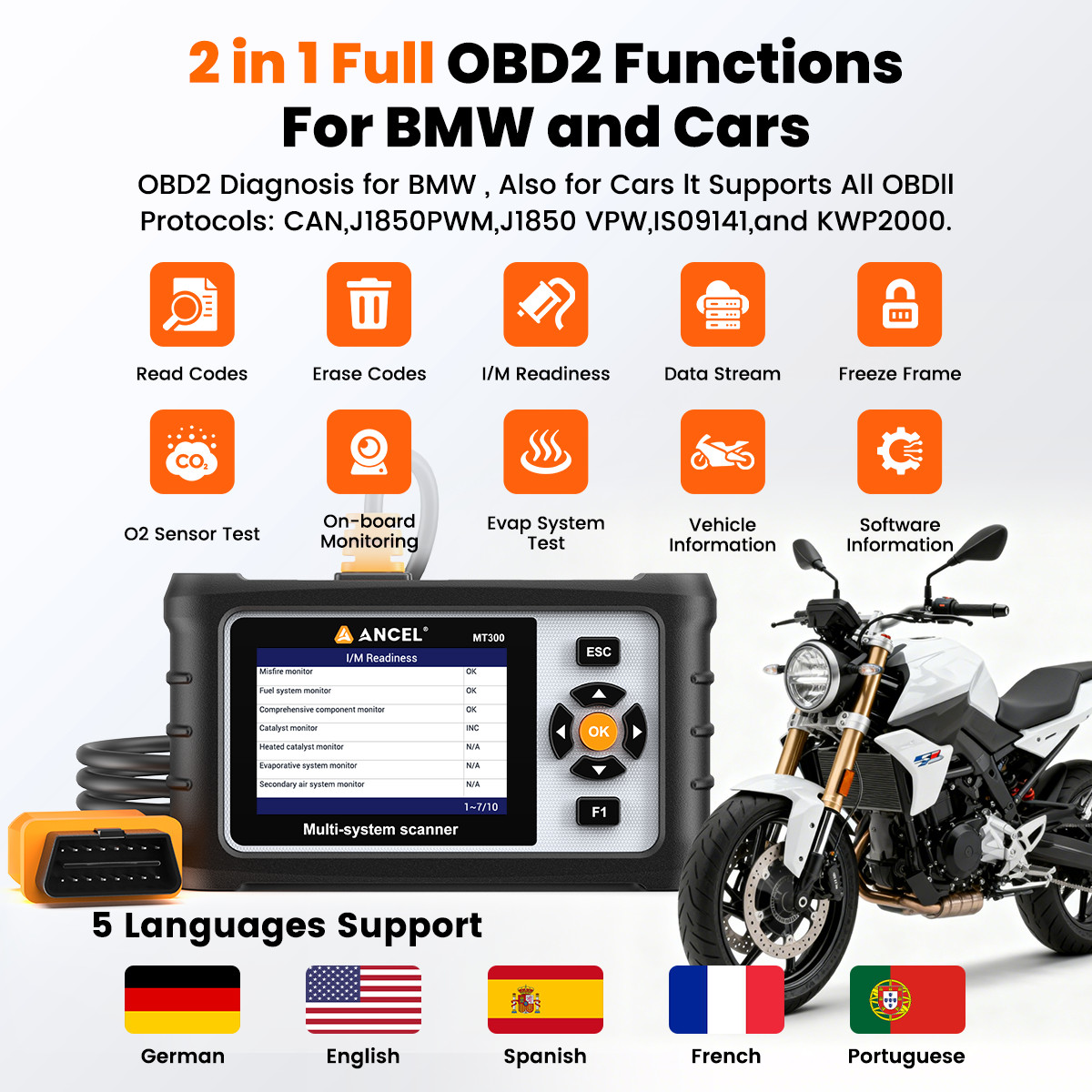 Motorcycle Scanner Full System Diagnostic Tool OBD2 Scanner for BMW Code Reader