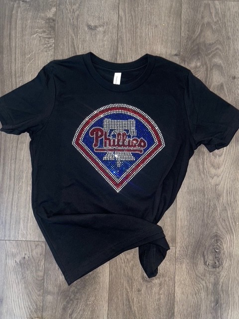 Phillies Rhinestone Bella + Canvas Women's Relaxed Jersey Short Sleeve T-Shirt