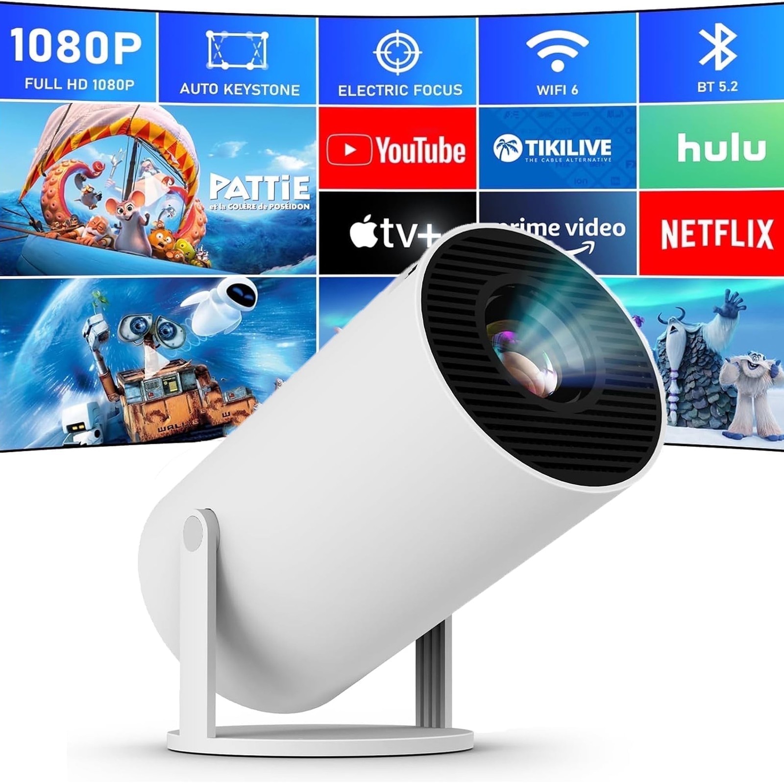 Geek Chef Smart 1080P Portable Projector with Android TV 11, Auto Keystone