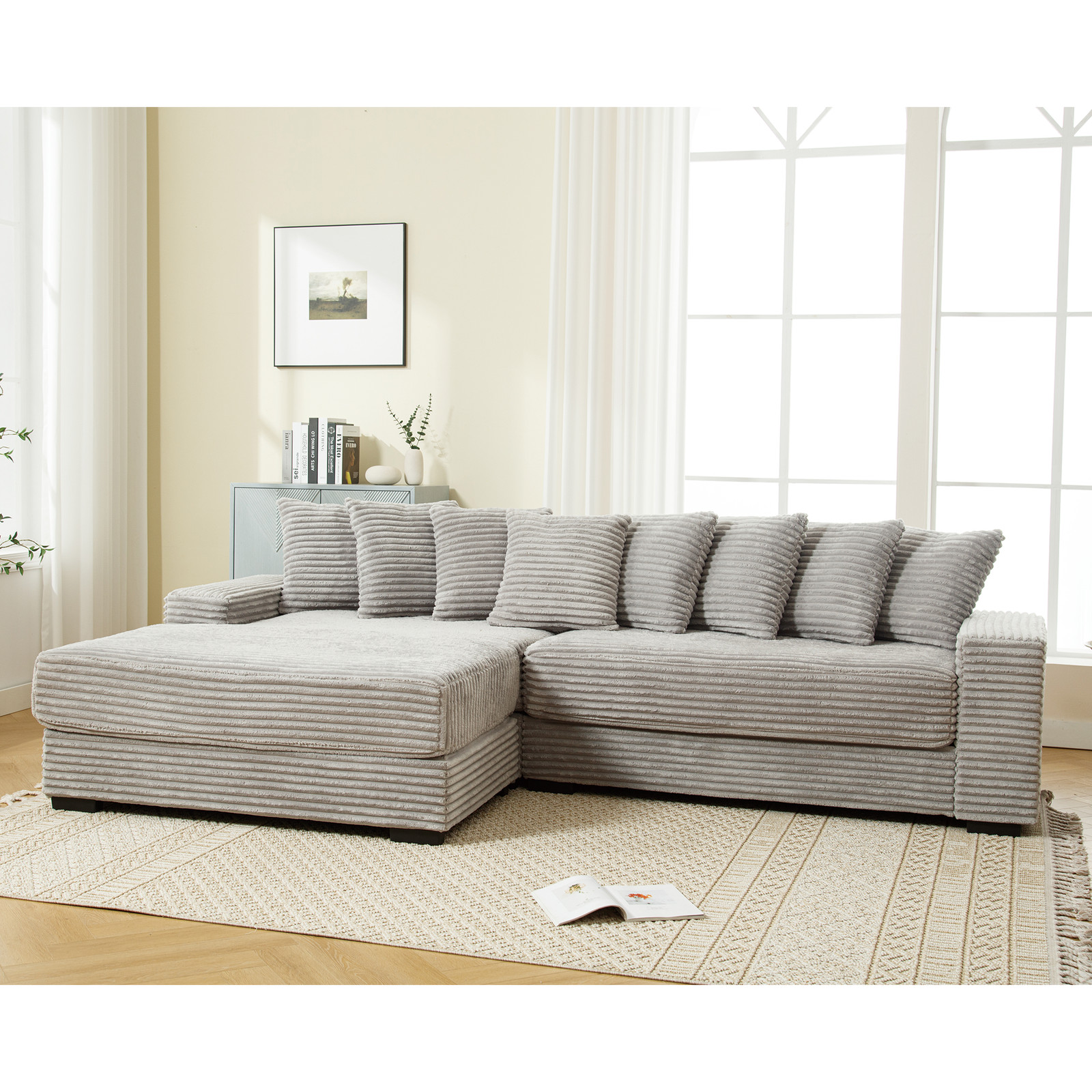Oversized Two-Piece  Couches,  L Shaped Sofa, Corduroy, Left Chaise Daybed,with