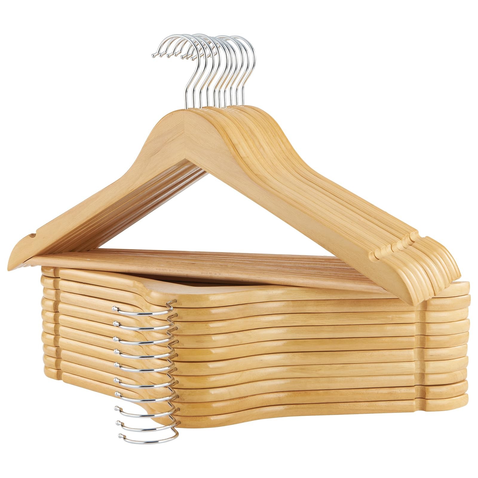 Solid Wood Clothes Hangers Smooth Finish 20 Pack