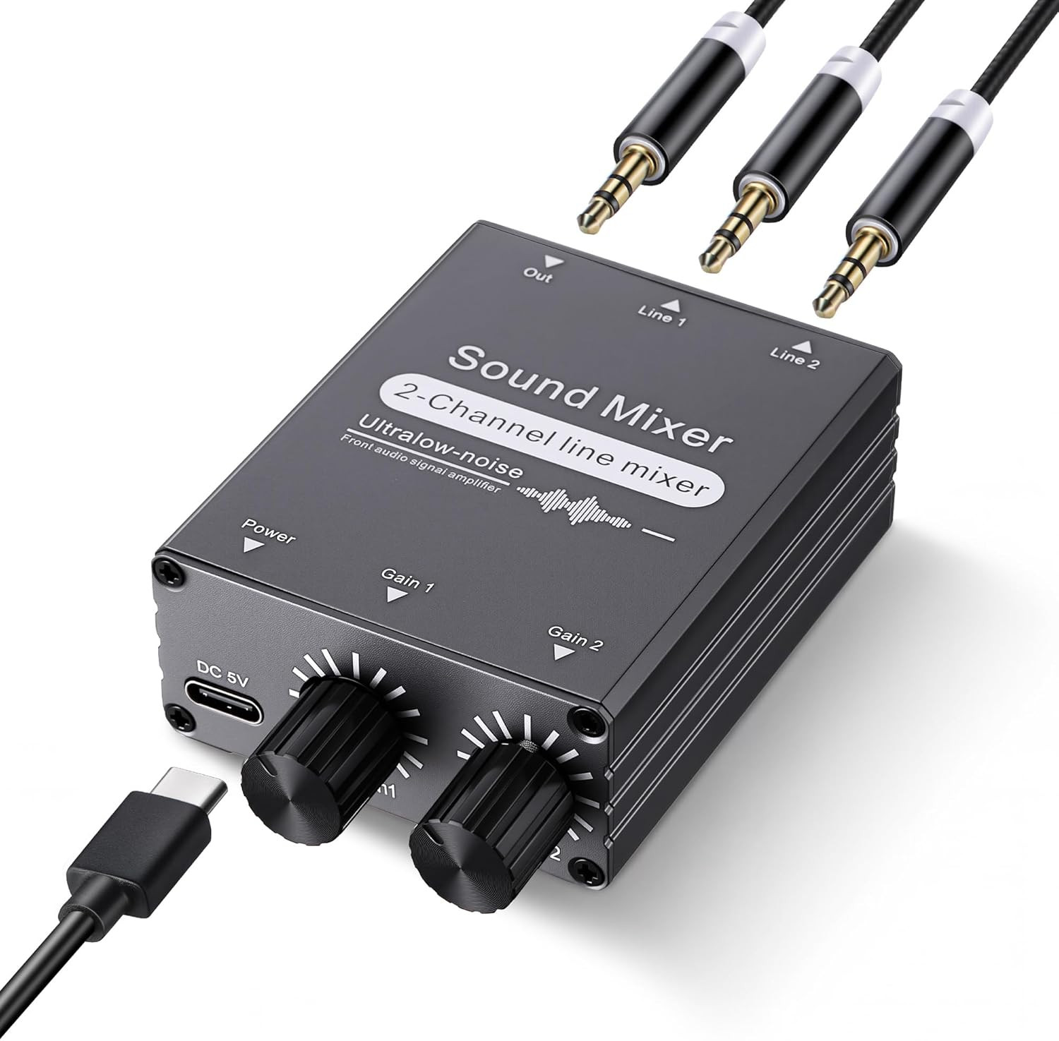 2 Channel Stereo Audio Mixer, 3.5Mm 2 in 1 Out Mini Audio Mixer