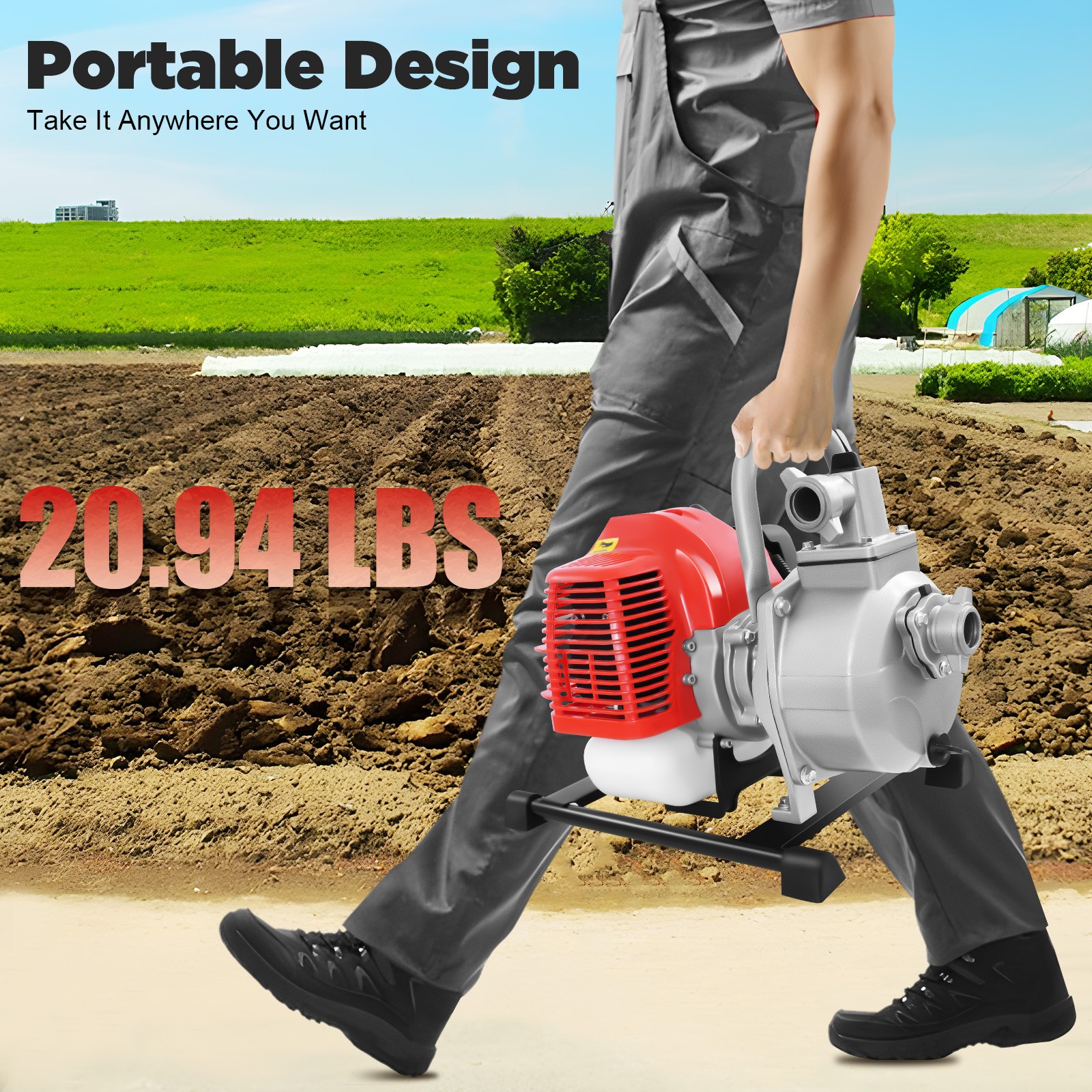 2 Stroke Gasoline Water Pump Gas-powered Semi-trash Irrigation Transfer Pump