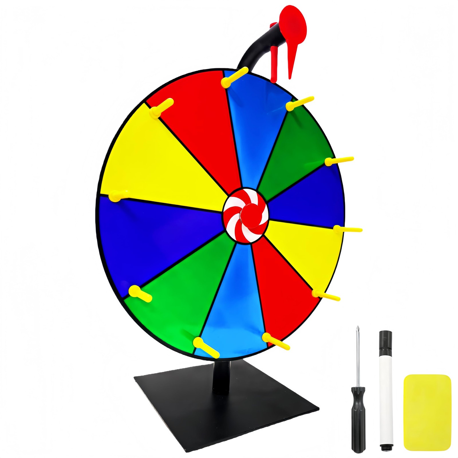 12Inch Heavy Duty Spinning Prize, 10 Slots Prize Wheel with Stand and Erasabl.
