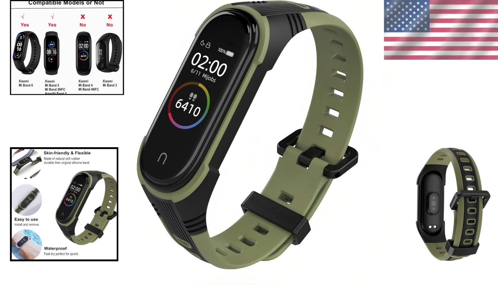 Durable Rubber Strap for Xiaomi Mi Band 5/6/7 - Adjustable & Comfortable Fit