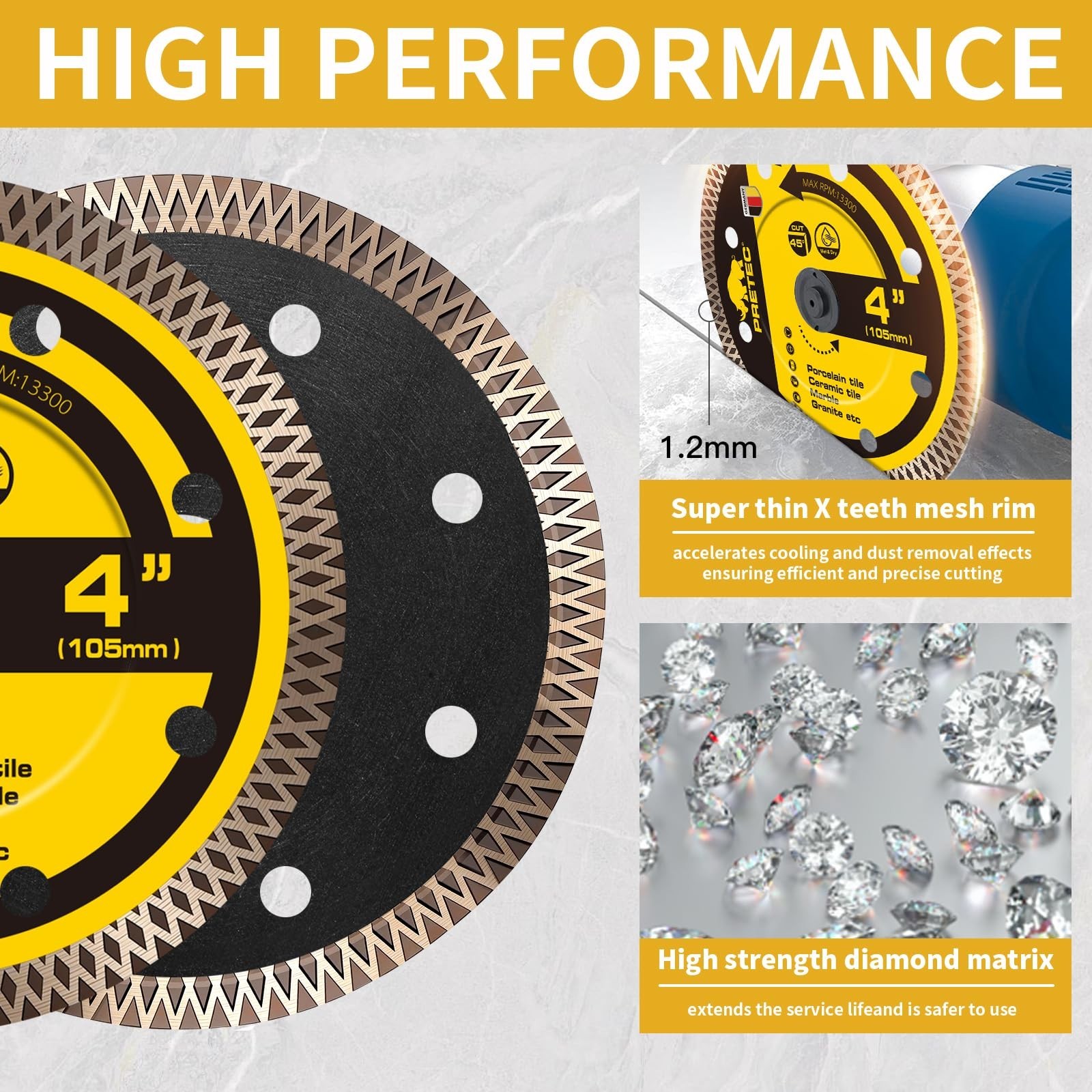 4" Super Thin Diamond Saw Blade Tile&Ceramic Cutting Grinding Disc Wet/Dry 2PCS