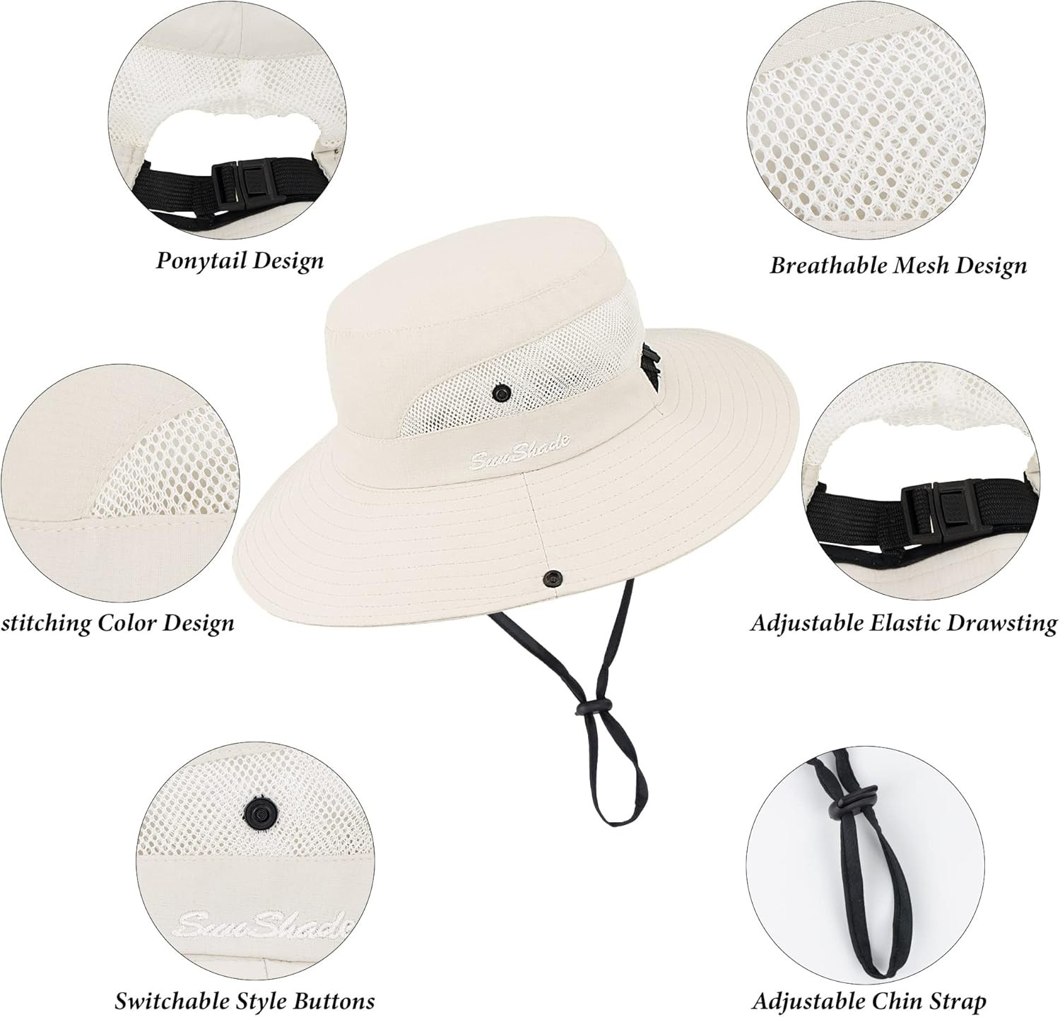 Sun Hat for Women Summer UV Protection Beach Hat Wide Brim Mesh Bucket Fishing H