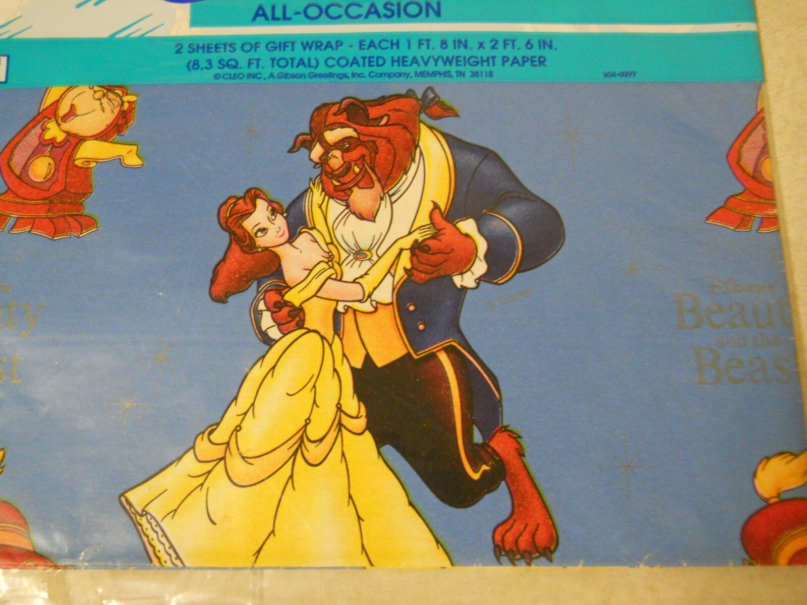 Vintage Disney’s Beauty and the Beast Gift Wrap 2 Sheets, New Sealed!